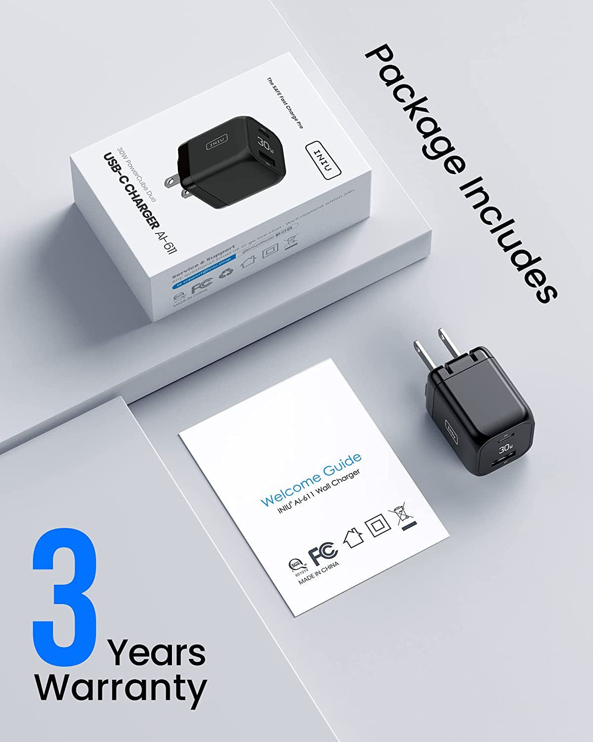 30W USB C Charger: PD QC3.0 Fast Charging Wall Charger with Dual USB-C Ports for iPhone, Samsung, iPad, AirPods, Google Pixel, and Switch