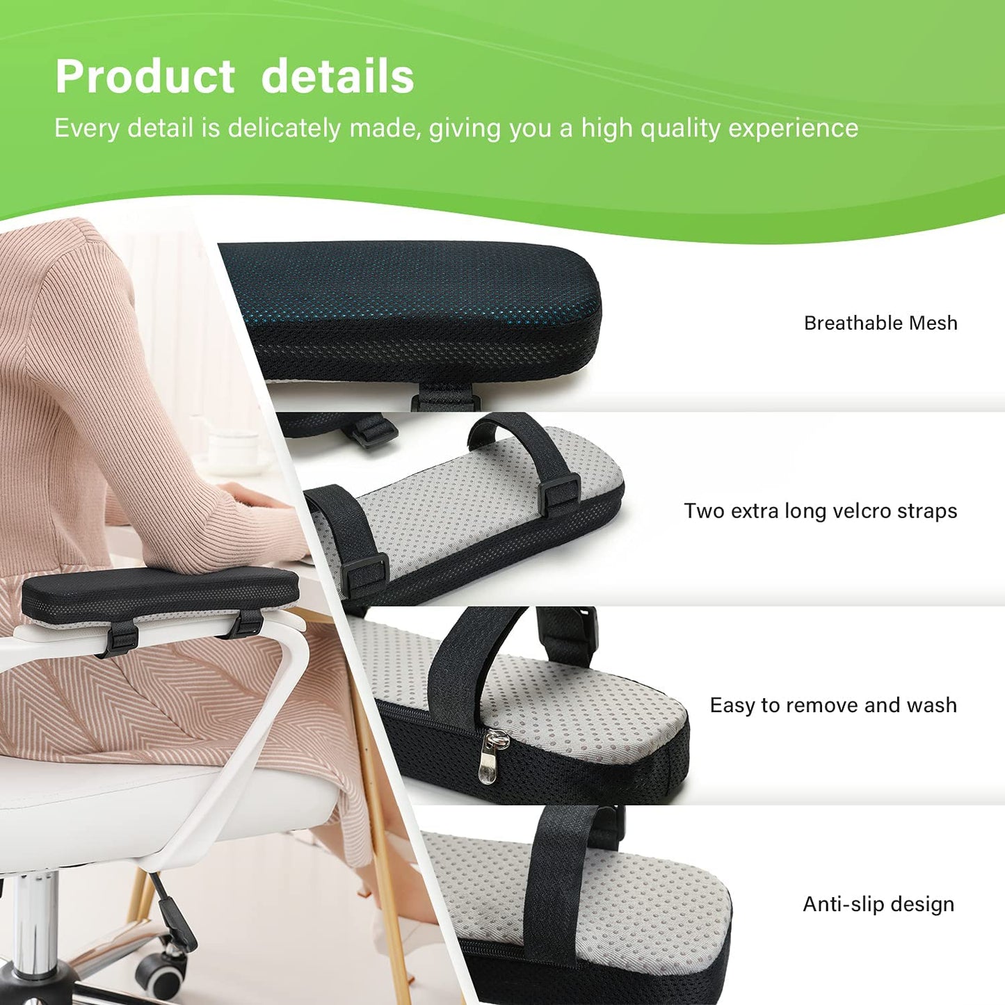 Premium Cooling Gel Armrest Cushions with Memory Foam Padding - 2-Piece Set for Office or Gaming Chairs