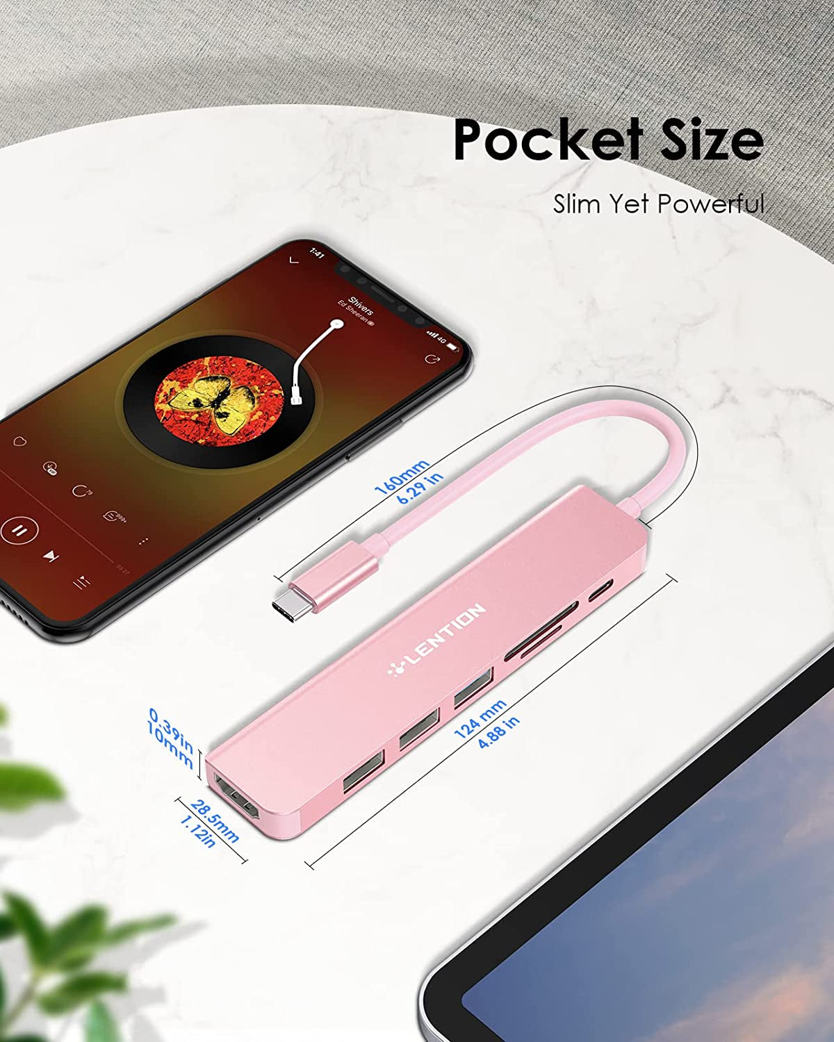 USB C Hub: 100W Charging, 4K HDMI, Dual Card Reader, USB 3.0 & 2.0 Compatible with 2023-2016 MacBook Pro, New Mac Air/Surface, Chromebook, and More - Stable Driver Adapter (CB-CE18, Rose Gold)