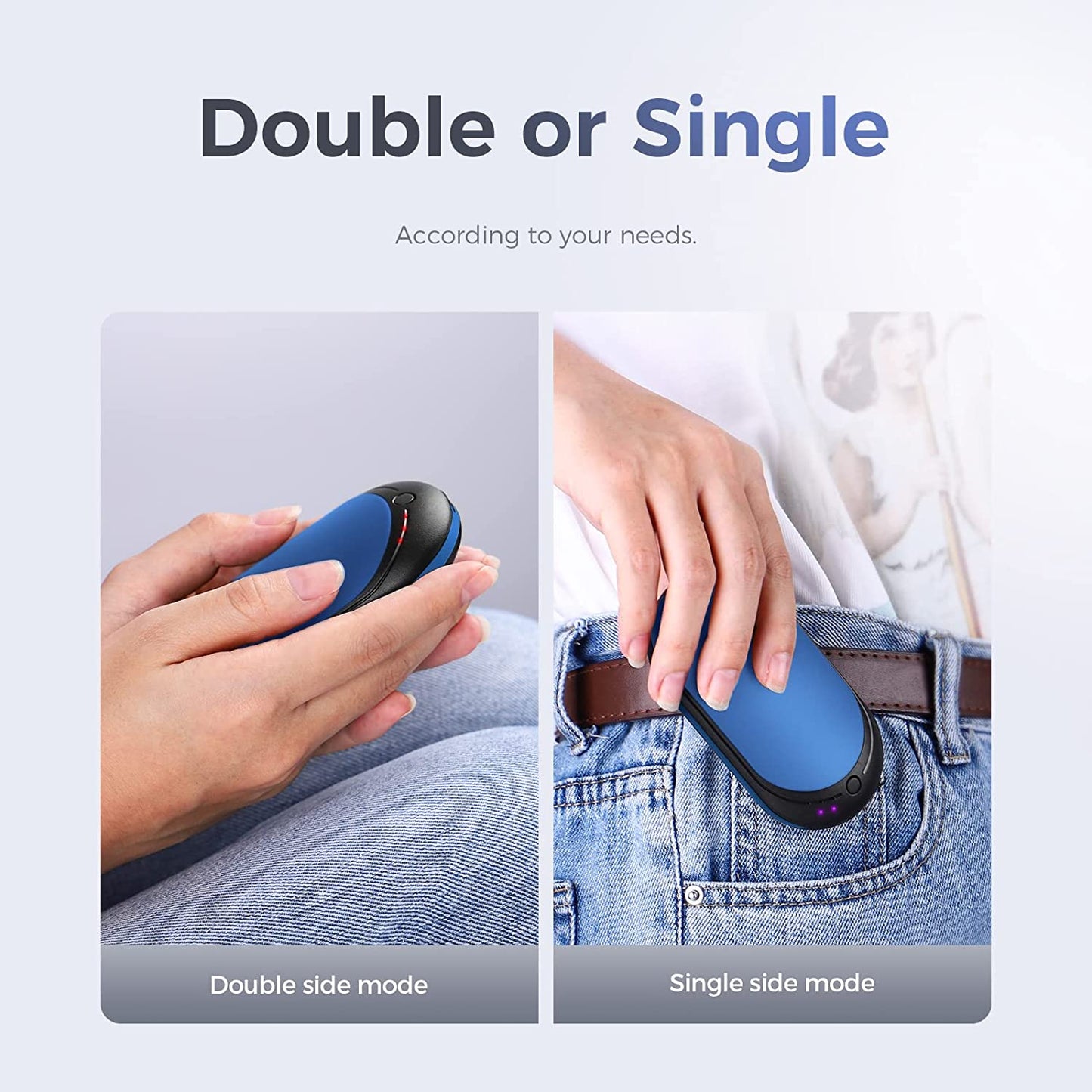 Rechargeable Hand Warmers - 5200mAh, Single/Double Side Heating, Energy Saving, Electric Reusable Portable USB Heater - Ideal Tech Gift for Outdoors, Hunting, Golf, Camping, and Heat Therapy (1 Pack)