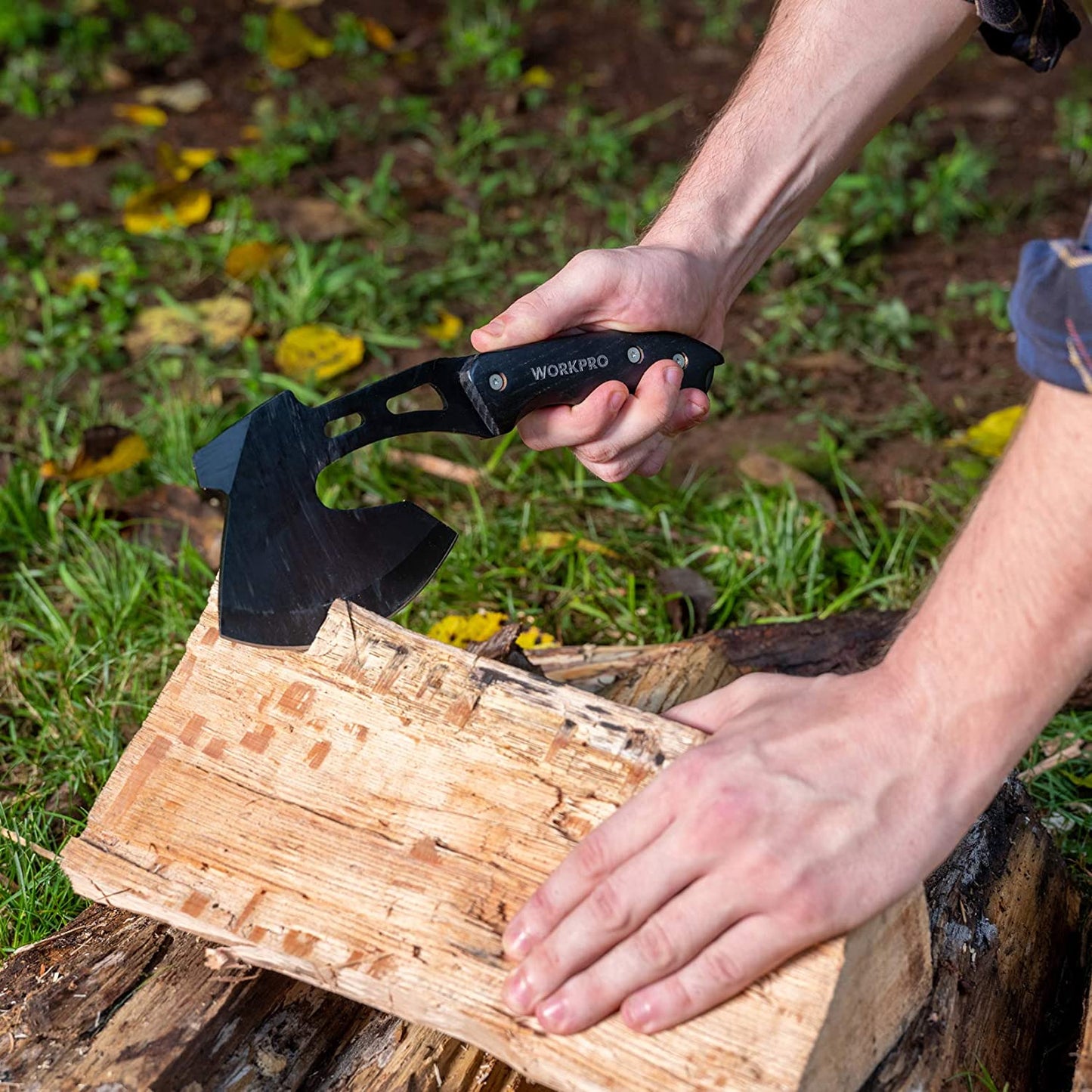 Outdoor Combo Set: Axe and Fixed Blade Knife - Full Tang Design with Wood Handles, Ideal for Camping, Survival, Hunting, and Hiking; Includes Nylon Sheath for Protection.
