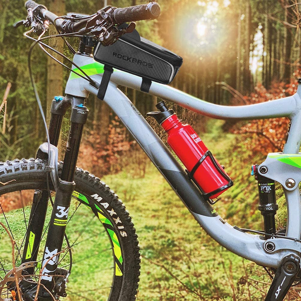 Waterproof Bike Phone Bag - Top Tube Bicycle Front Frame Pouch for iPhone Xs Max, Samsung S10 - Bike Accessories Bag with Phone Holder - Compatible with iPhone 11 Pro Plus