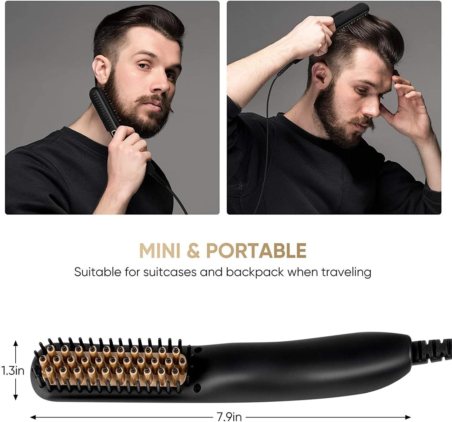Beard Straightening Comb with Heat, 2-in-1 Hair Straightening Brush for Men, Portable and Anti-Burn, 6 Temperature Settings with LED Display - Ideal for Home and Travel
