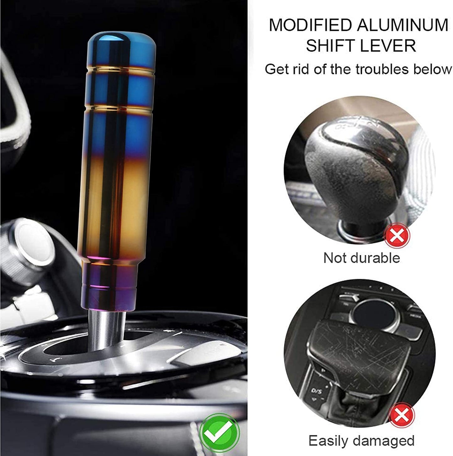 13CM Aluminum Weighted Shift Knob with Long Stick, Universal Gear Shifter Knob in Burnt Blue, Suitable for Most Automatic and Manual Vehicles with 3 Threaded Adapters