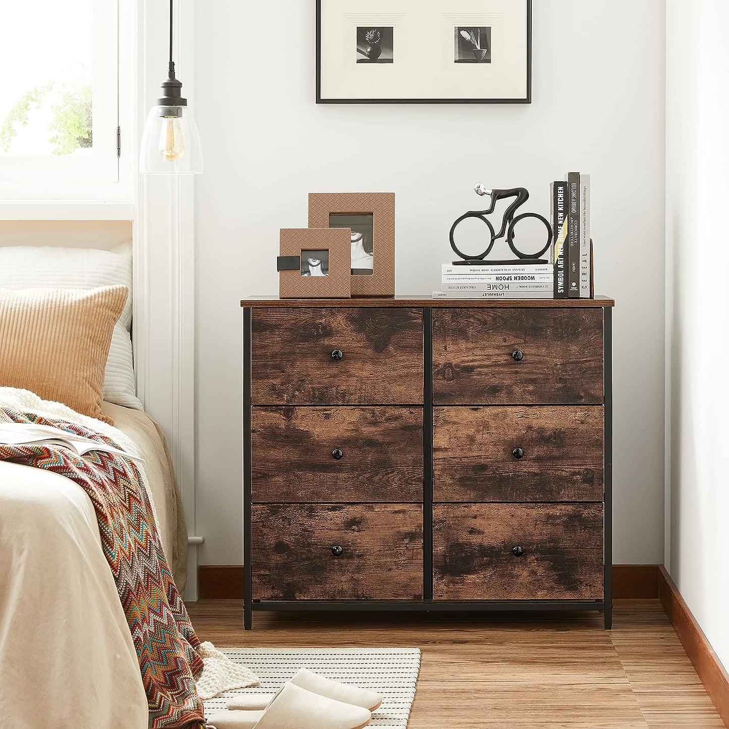 6 Drawer Dresser for Bedroom, Chest of Drawers, Brown and Black