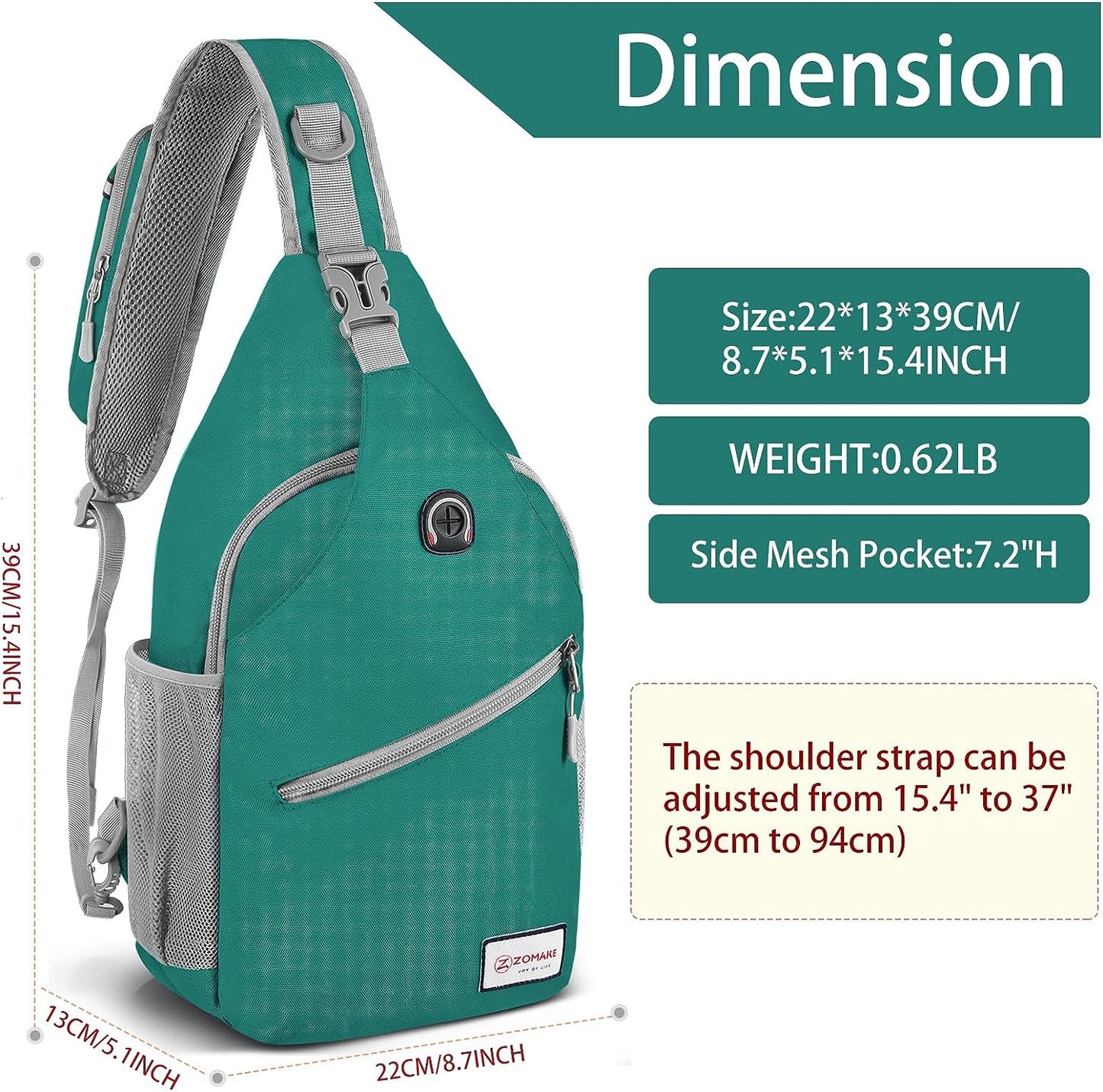 Crossbody Sling Bag - Shoulder Chest Bag for Women and Men - Ideal for Travel, Hiking, and Daypack Use