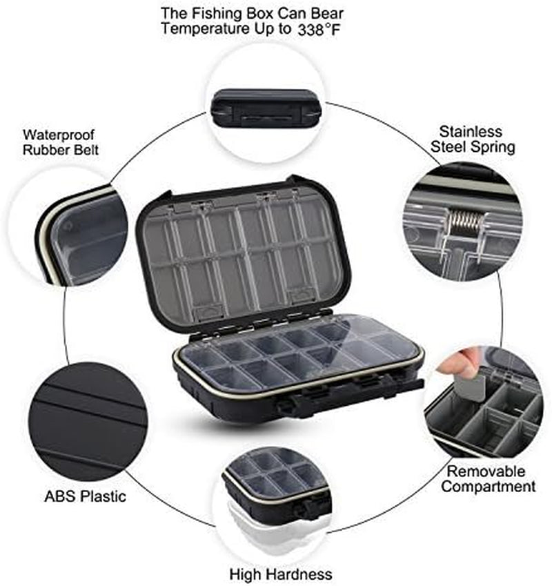 Waterproof Fishing Tackle Storage Organizer Box, Plastic Lure Box with Small Tool Tackle Trays - Black (6.69'' X 4.33'' X 1.81'')