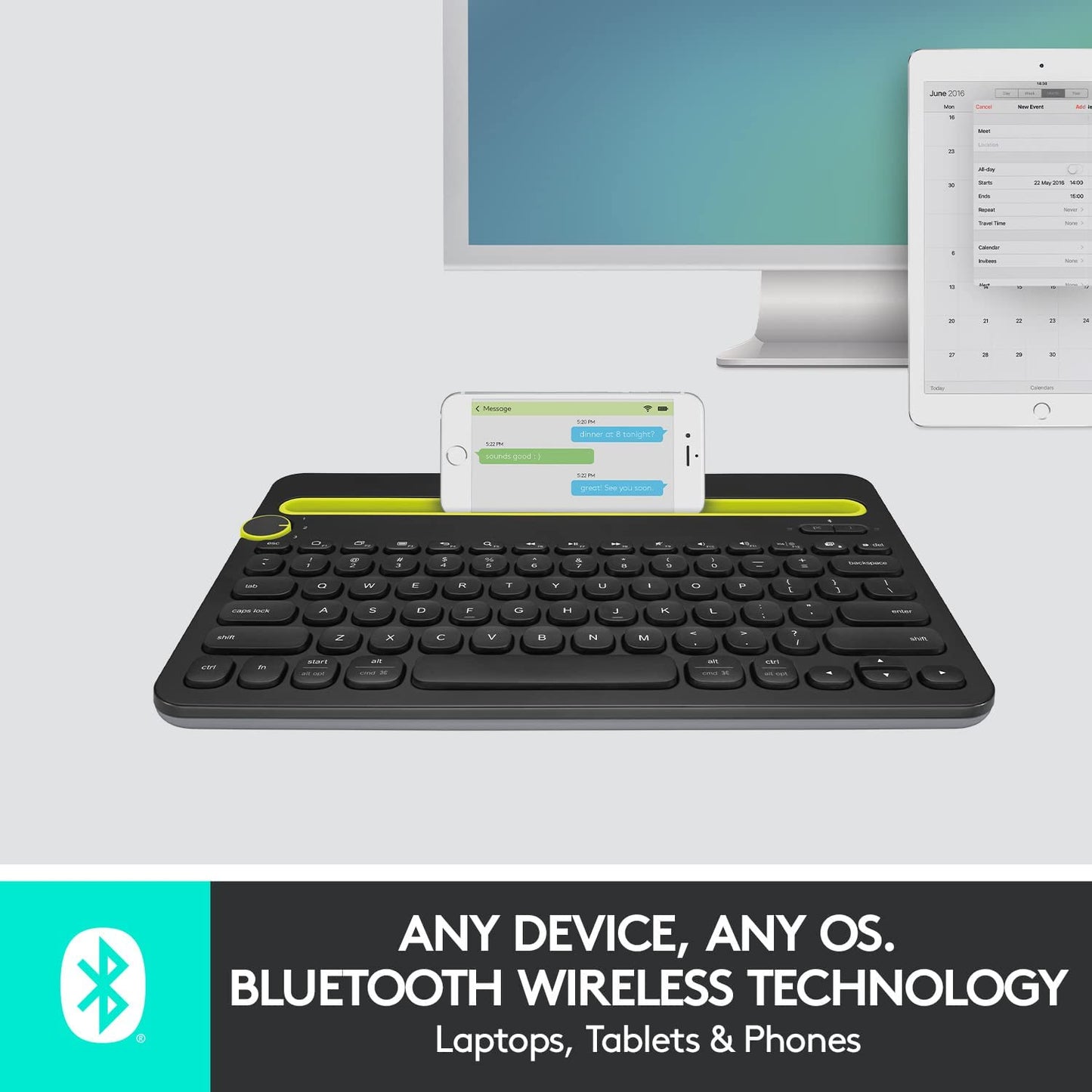Compact Bluetooth Wireless Keyboard for Windows, macOS, iPadOS, Android, and Chrome OS - Supports Multiple Devices: PC, Mac, Laptop, Smartphone, and Tablet