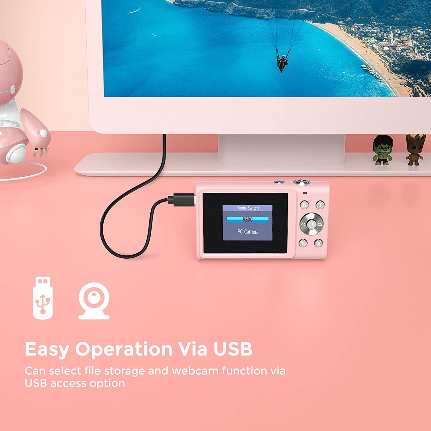 Auto Focus Digital Camera - A 2.7K Vlogging Camera with HD 48MP resolution, 16X Digital Zoom, and it includes a 32GB Memory Card, 2 Batteries, and a Charger. This portable, compact camera is suitable for Kids, Teens, Adults, and Beginners. Color: Pink.