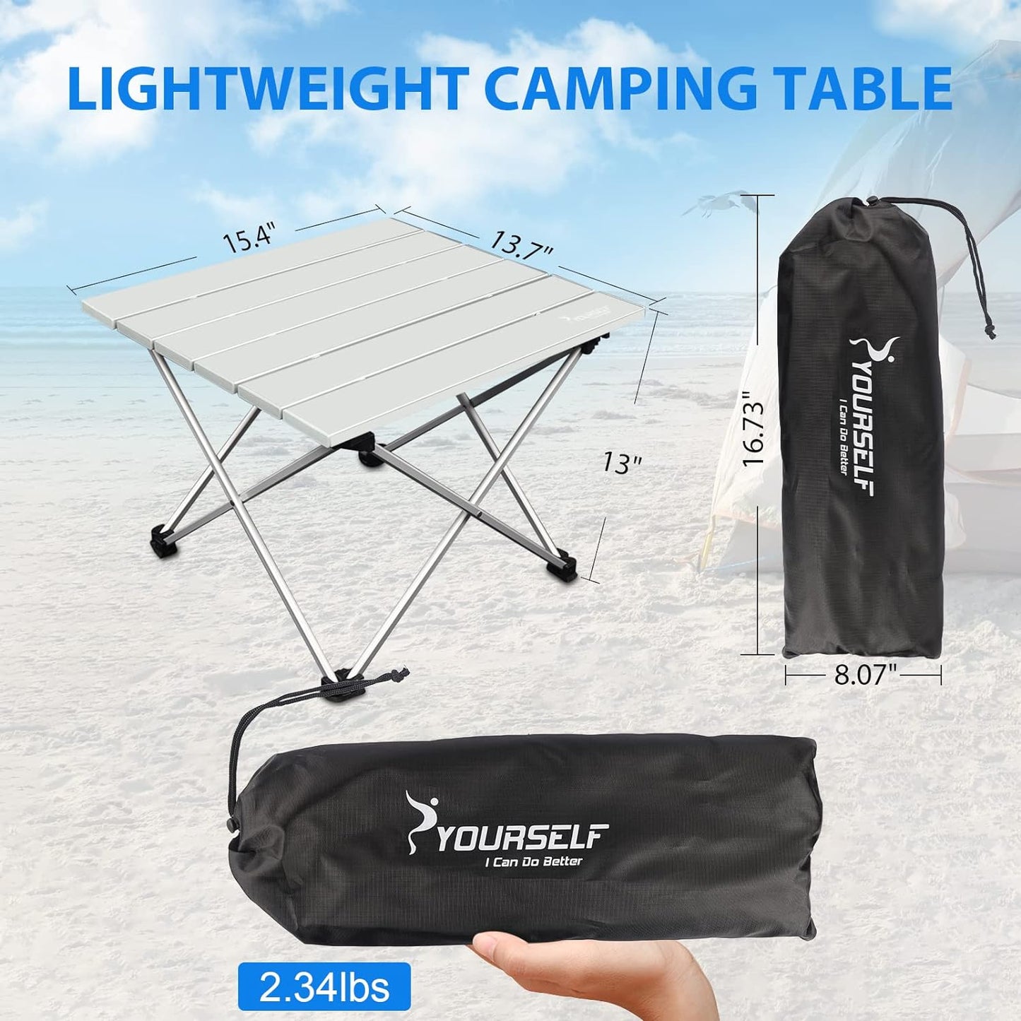 Portable Folding Camping Table with Storage Bag - Ideal for Outdoor, Indoor, Beach, Picnics, BBQ, Hiking, Boating, Travel, and Fishing - Silver