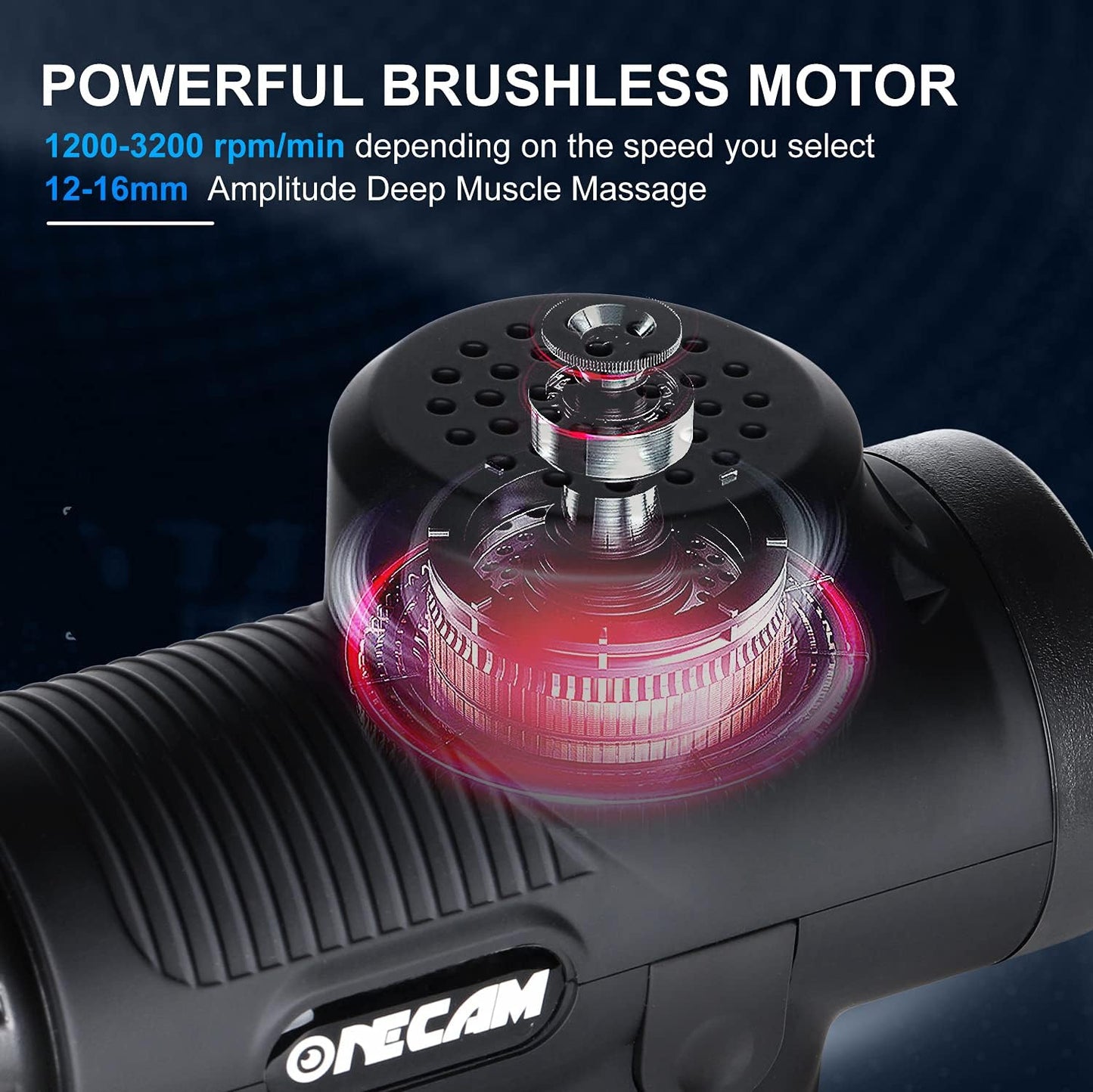 Deep Tissue Massage Gun - Cordless Handheld Electric Percussion Massager - Offers Up to 30 Speeds - Includes 7 Massage Heads for Targeting Muscles in the Back, Neck, Legs, and Shoulders