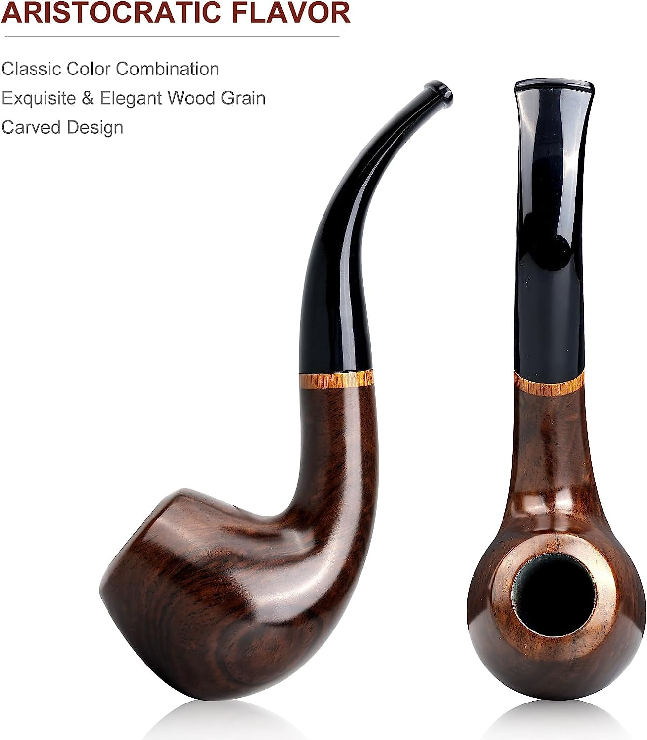 Luxury Tobacco Smoking Pipe, Leather Pouch, Deepened & Windproof Tobacco Pipeswith 9mm Pipe Filter