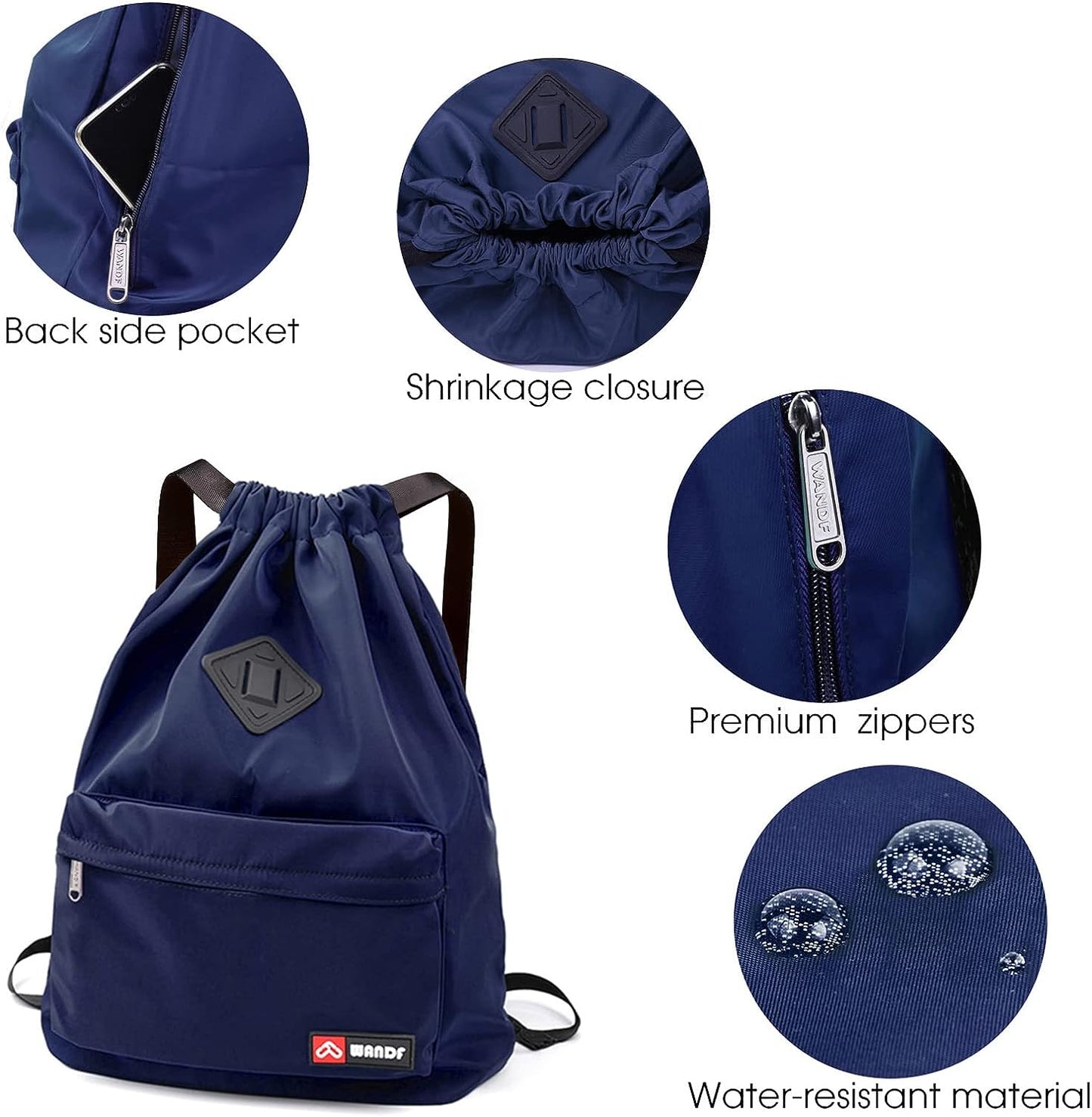 Water-Resistant Nylon Drawstring Backpack with Wet Pocket - Suitable for Gym, Shopping, Sports, and Yoga - Convenient String Bag Sackpack Design - Blue