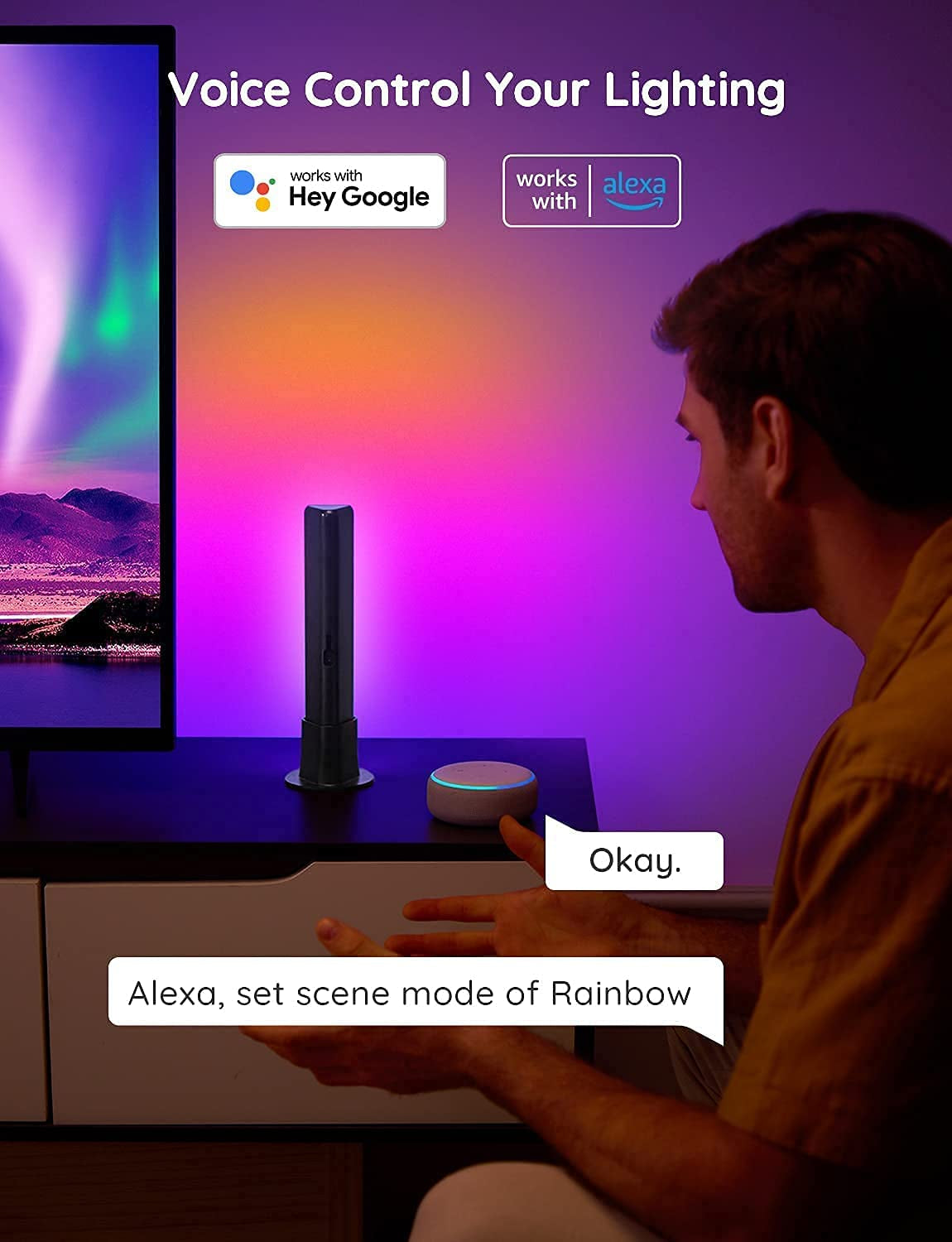 Flow Plus Smart LED Light Bars: Gaming Lights with RGBICWW Wifi. Work with Alexa and Google Assistant. Features Scene Modes and Music Modes. Perfect for Gaming, Pictures, PC, TV, and Room Decoration