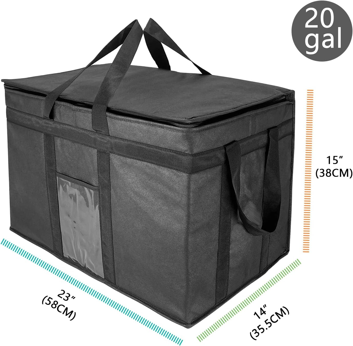 Extra Large Insulated Cooler Bag with Zipper Closure - Reusable Grocery Shopping Bag for Hot or Cold Food - Collapsible Delivery Bag for Instacart, Restaurants, and Food Transport - 23"W x 15"H x 14"D (Black)