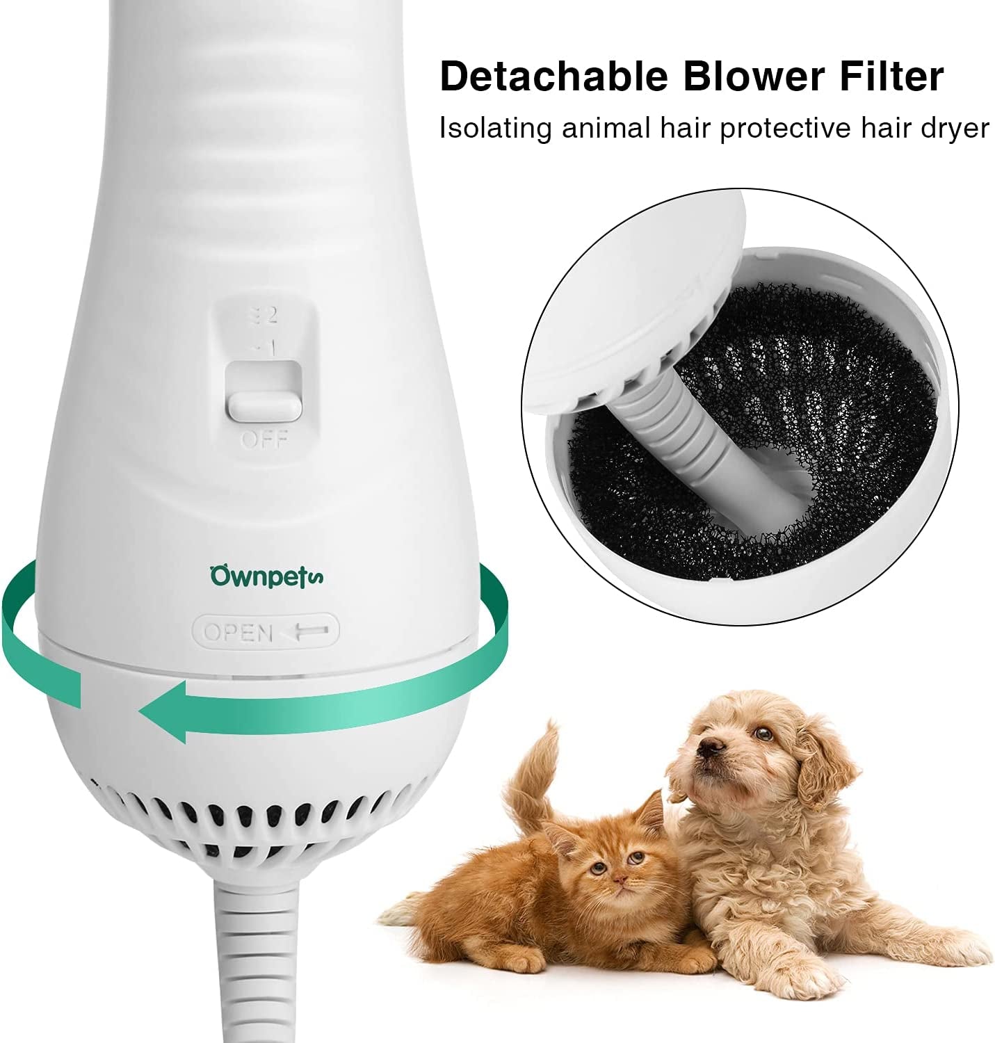 2-in-1 Portable Pet Hair Dryer with Adjustable Temperature Settings, Low Noise, and Pet Care Accessories - Ideal for Grooming Medium, Small, and Large Dogs and Cats