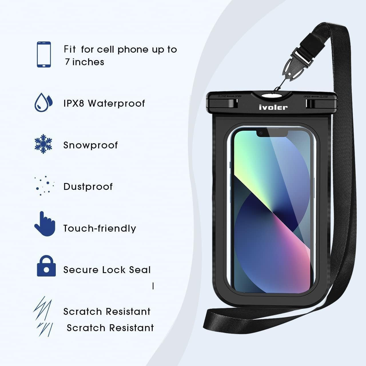 Waterproof Pouch Bag with Phone Case - Ultra Clear Waterproof Pouch Phone Dry Bag for Devices Under 6.5 inches - Long Adjustable Waist Strap for Outdoor Water Sports, Fishing, Swimming, Boating, Kayaking, and Hiking