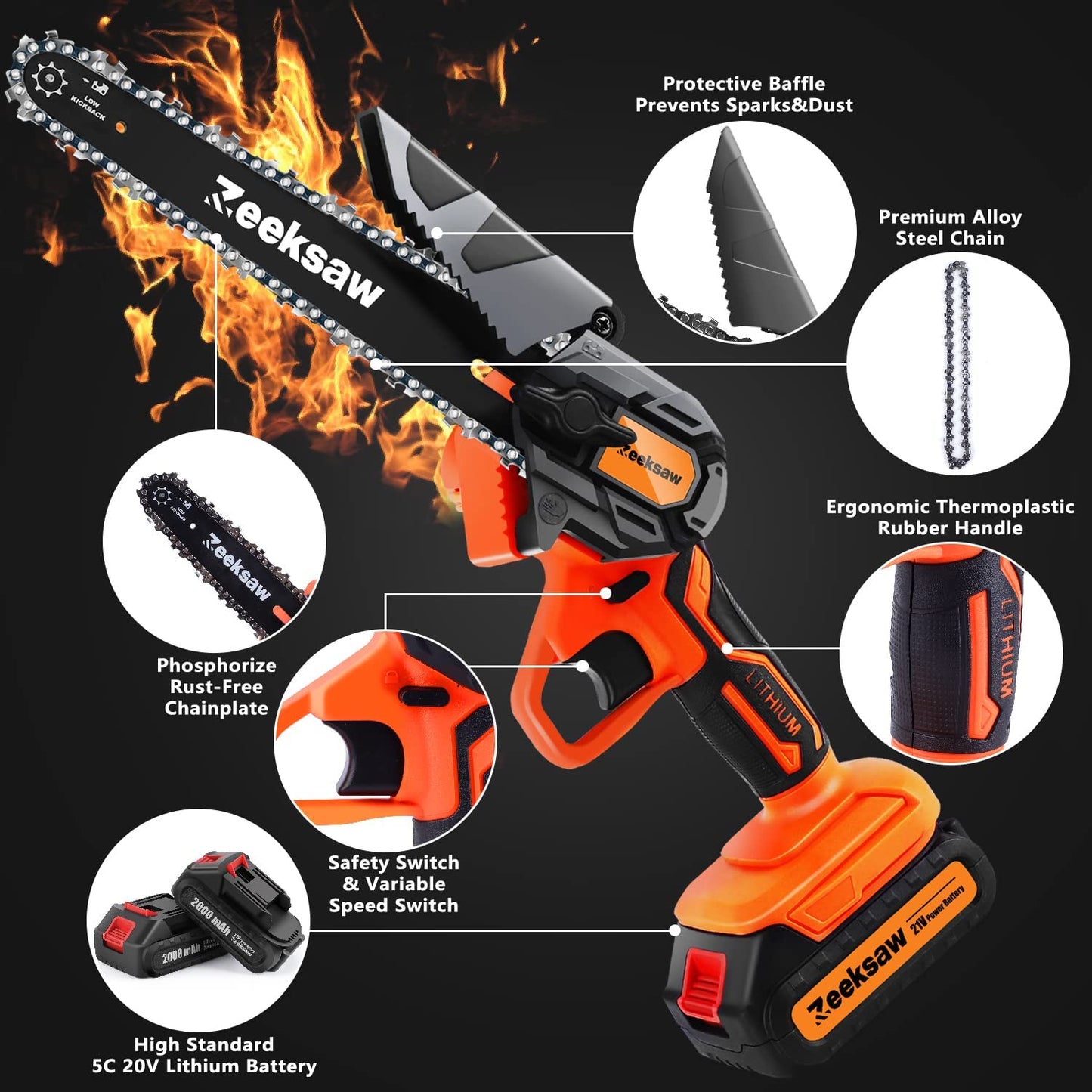 Cordless Mini Chainsaw - 6 Inch, A Powerful Hand Saw with Battery, 1 Hour Run-Time Electric Chainsaw - Ideal for Wood Cutting and Tree Trimming