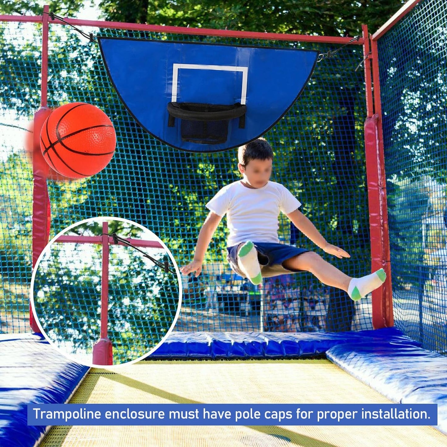 Durable Trampoline Basketball Attachment with Breakaway Rim, Waterproof Design, and Inclusive Mini Balls and Pump - Perfect for Indoor and Outdoor Use by Kids and Teens