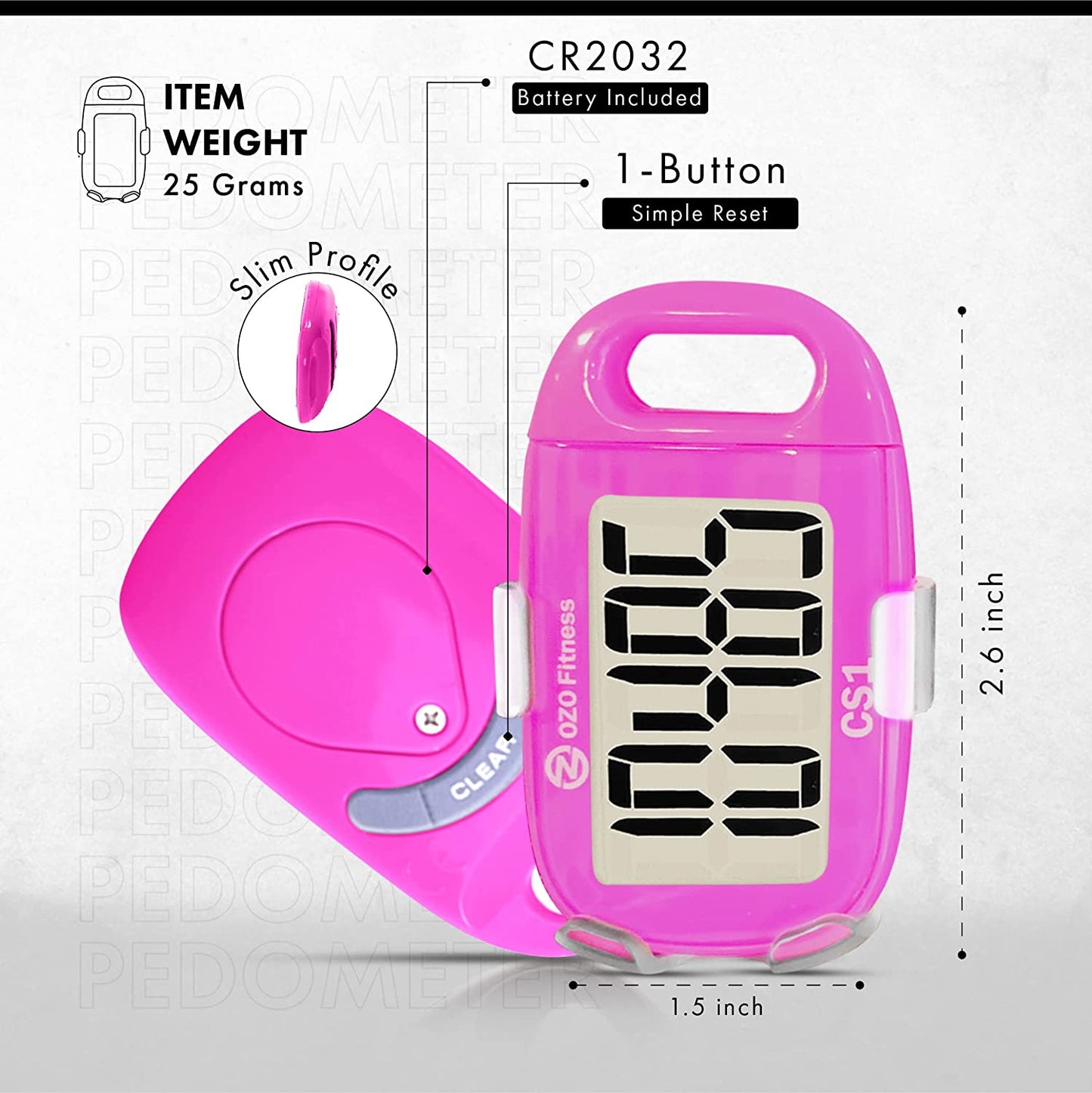 Easy Pedometer: Step Counter with Large Display, Clip-on, and Lanyard