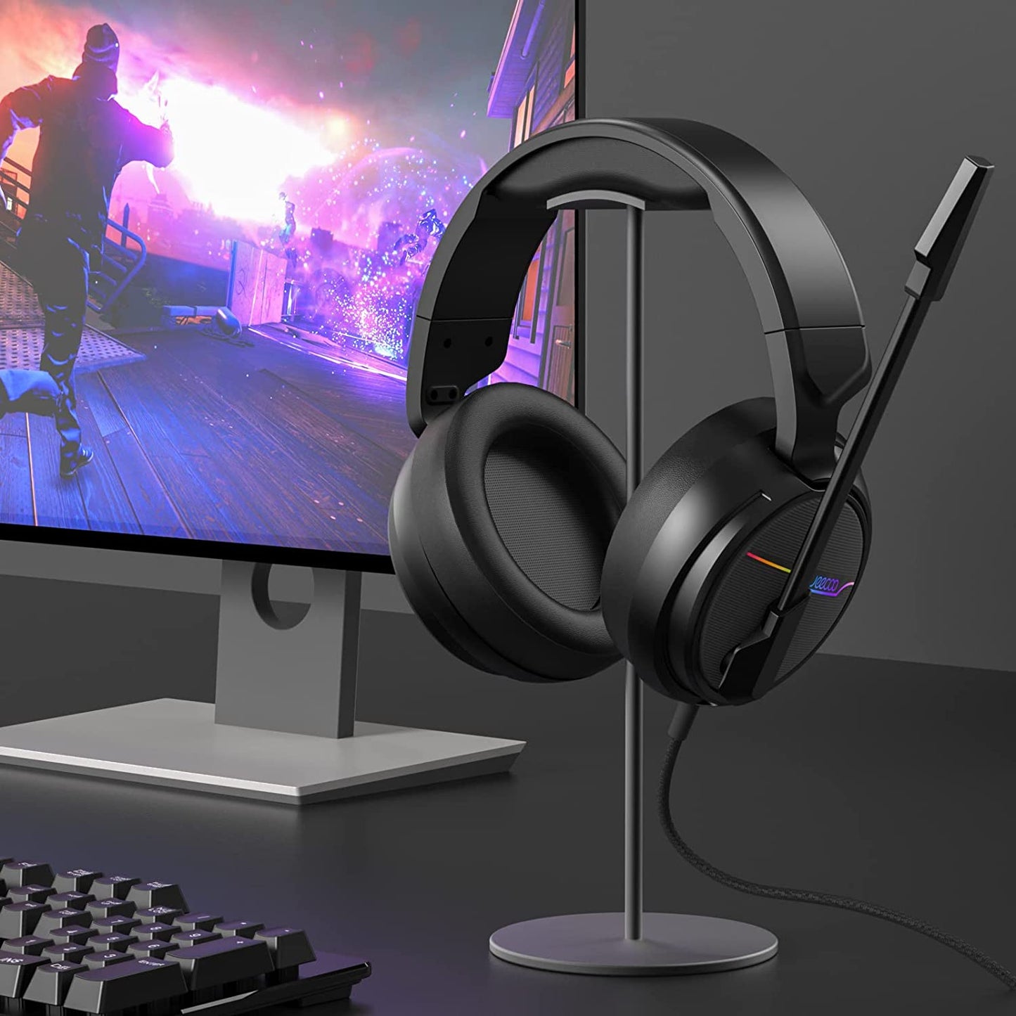 USB Pro Gaming Headset V20U for PC - 7.1 Surround Sound Headphones with Noise Cancelling Microphone. Features RGB Lights and Memory Foam Ear Pads. Compatible with Laptops.