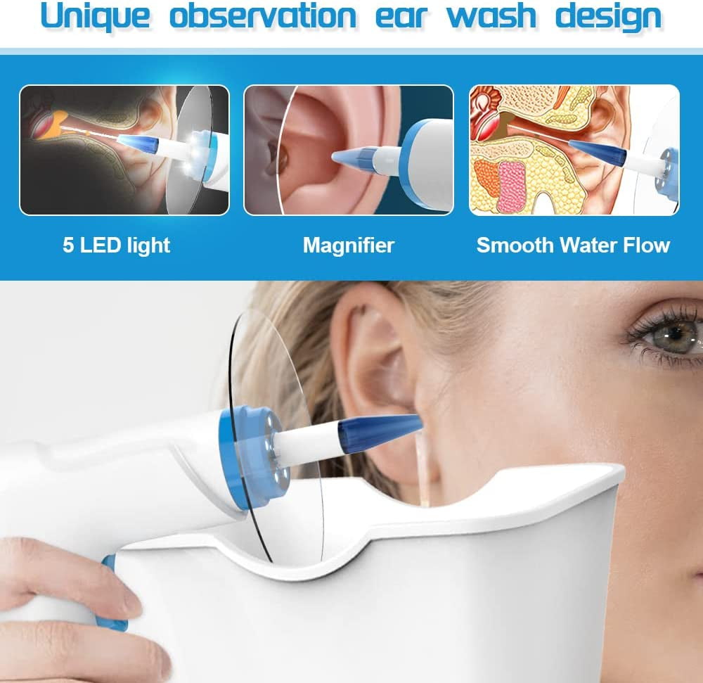 Ear Wax Removal Kit, Rechargeable Ear Irrigation System, and Effective Clean Ear, Features Disposable Tips & Ear Catch Basin (9+1 Disposable Tips)