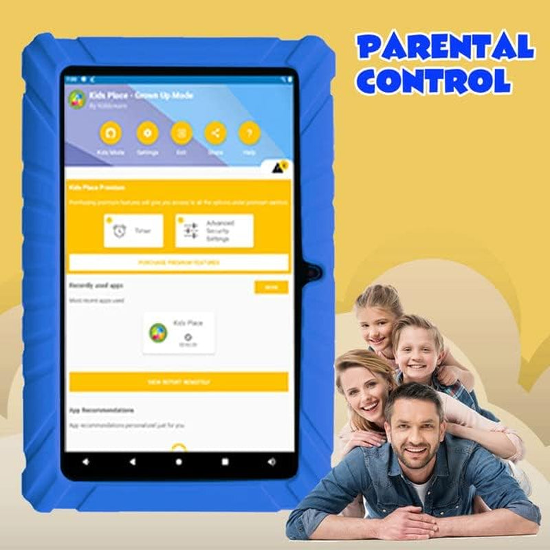 V8 Kids Tablet: A 7-inch HD Toddler Tablet designed for ages 3-7. It includes a Camera, Parental Control, runs on Android 10, has 16GB of storage, and features WiFi connectivity Dark Blue