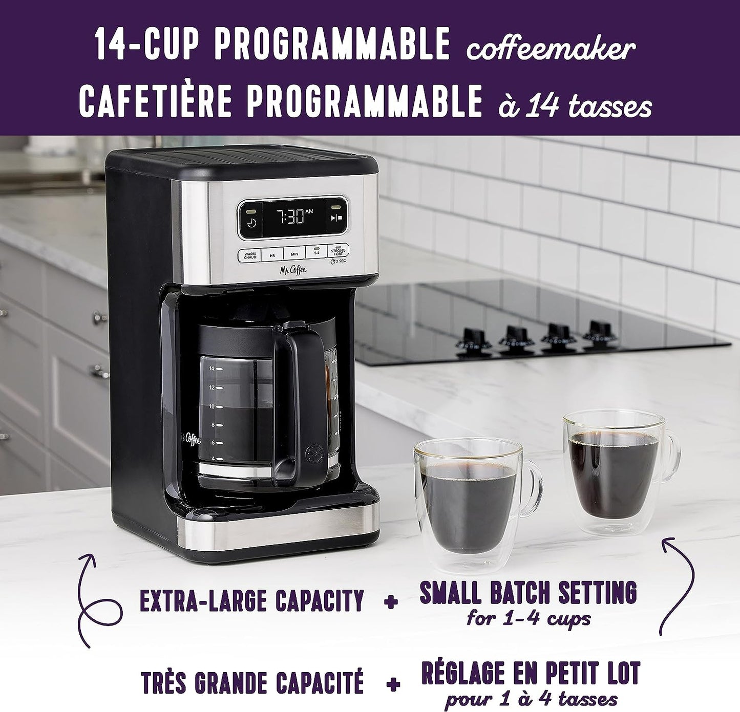 Stainless Steel 14-Cup Programmable Coffeemaker: Brew Now or Schedule for Later Use