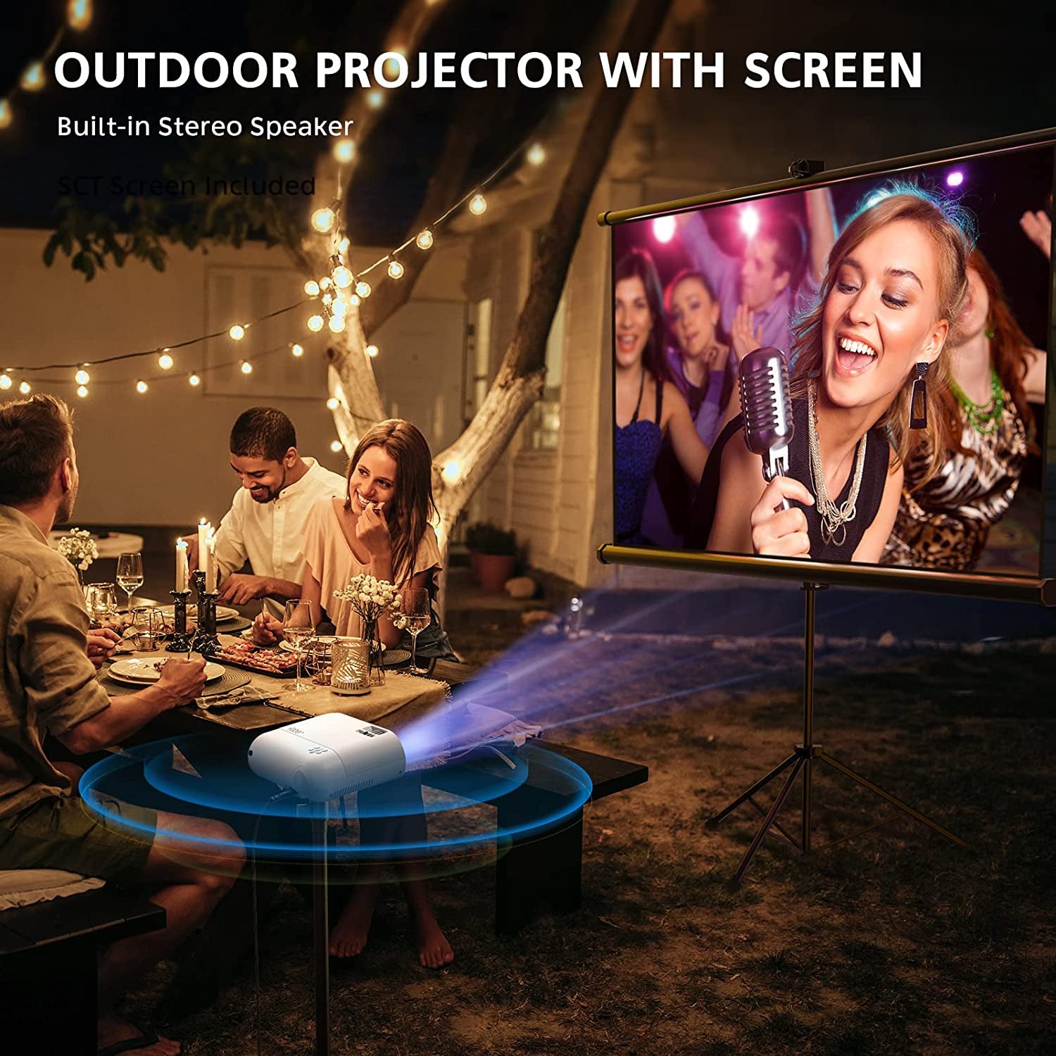 Portable Mini WiFi Projector - Includes Projector Screen, Supports 8500L Brightness and 1080P Full HD. Features Zoom and 250" Display for Outdoor Projection. Perfect Home Movie Projector compatible with Phone, TV Stick, HDMI, PS, USB, VGA, SD, and more.