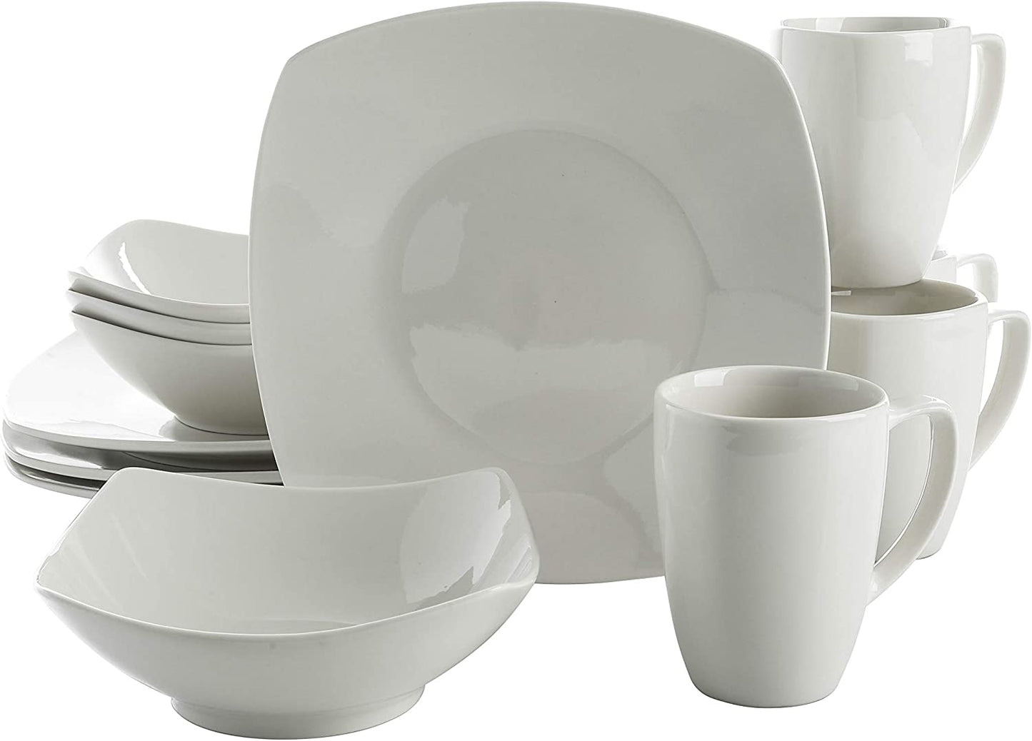 Porcelain Dinnerware Set: Service for 4 (12pcs) in White (Soft Square).