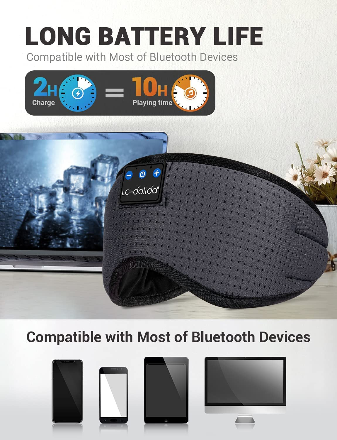 Wireless Bluetooth 5.2 Sleep Headband with Breathable Design - Ideal for Side Sleepers, Office Use, Air Travel, and Unique Gifting - Includes Sleep Earbuds, Eye Mask, and Ear Plugs