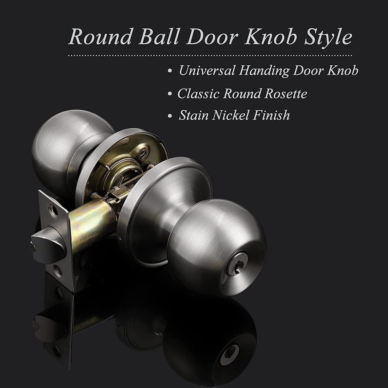 Set of 2 Keyed Alike Entry Door Knobs with Lock and Key - Ball Door Knob Handles with a Brushed Nickel Finish, Ideal for Entrance Door Locksets.