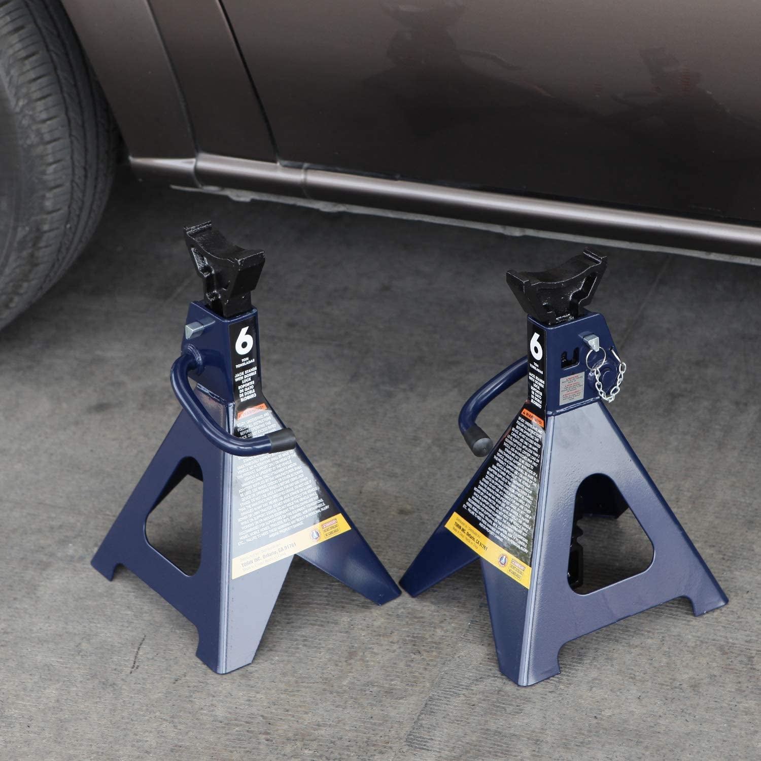 Torin Steel Jack Stands - These are Double Locking Jack Stands with a 6-Ton (12,000 lb) Capacity. They come in a striking Blue color and are sold as a Pair.