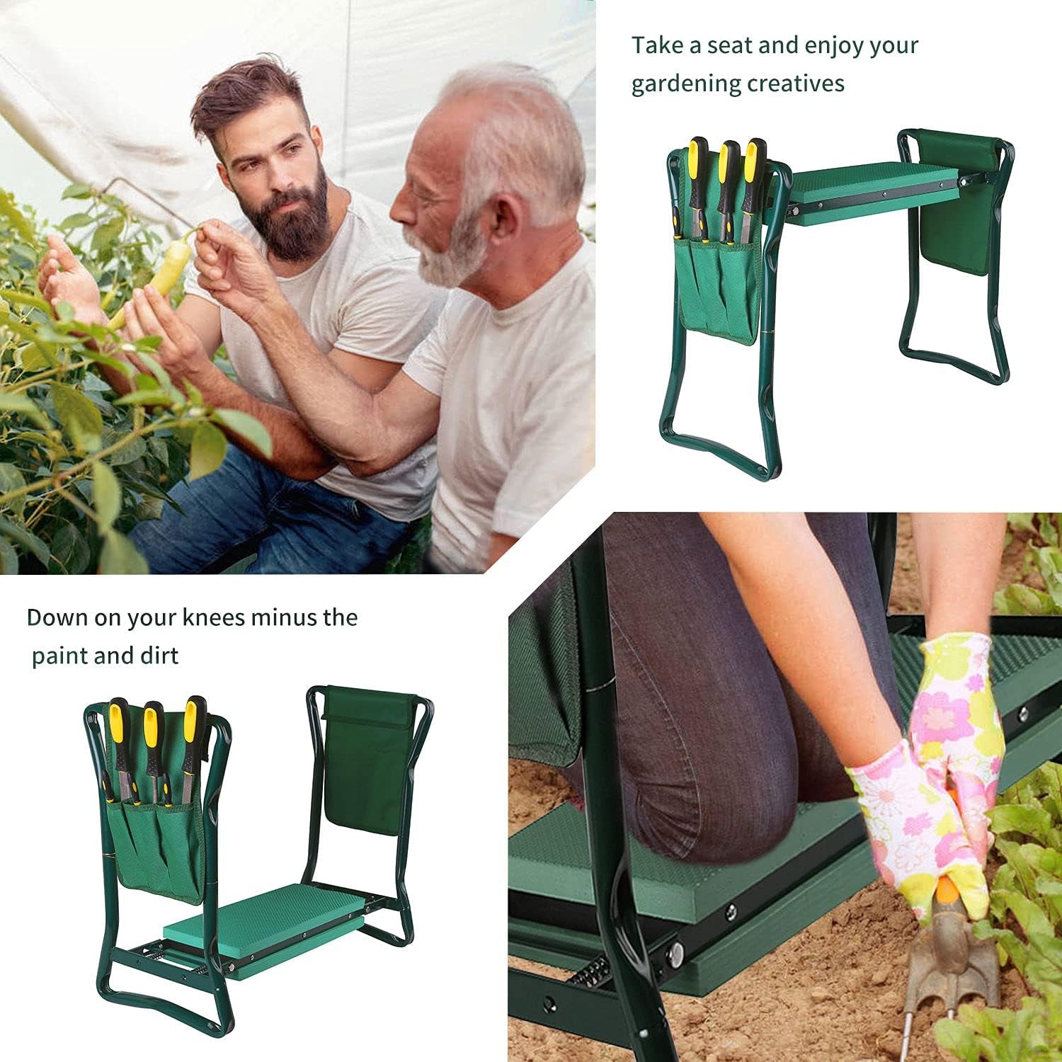 Folding Garden Kneeler and Seat: Multi-Functional Gardening Stool with 2 Tool Pouches