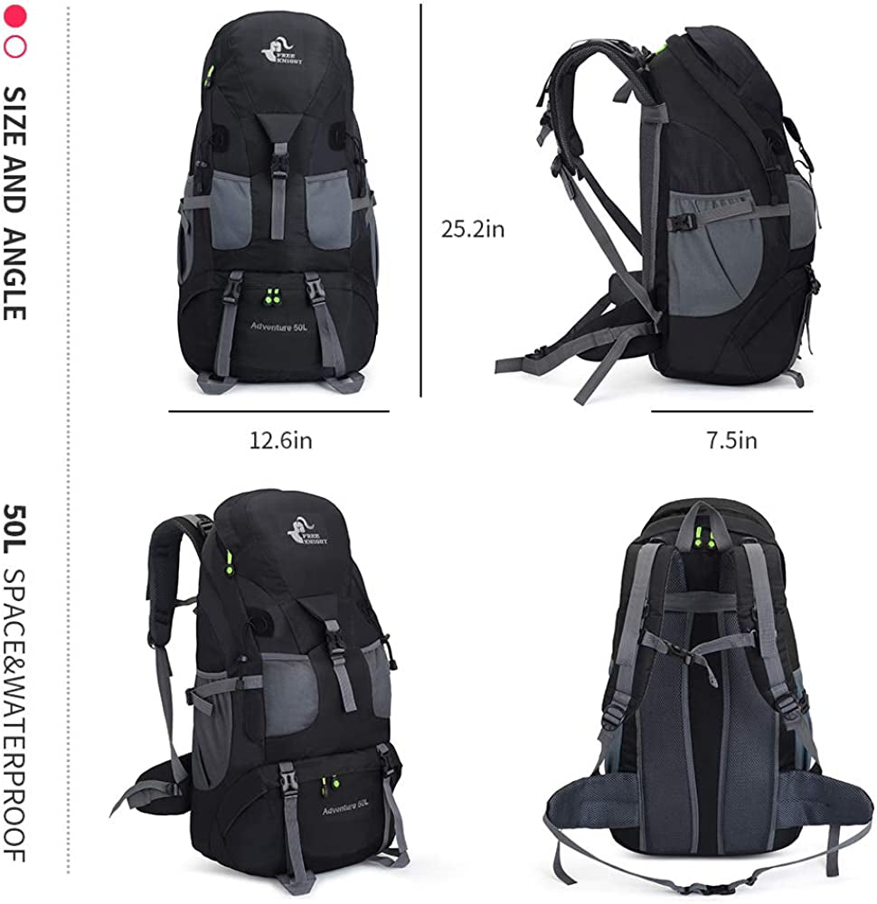 50L Water Resistant Hiking Backpack for Climbing, Camping, and Touring