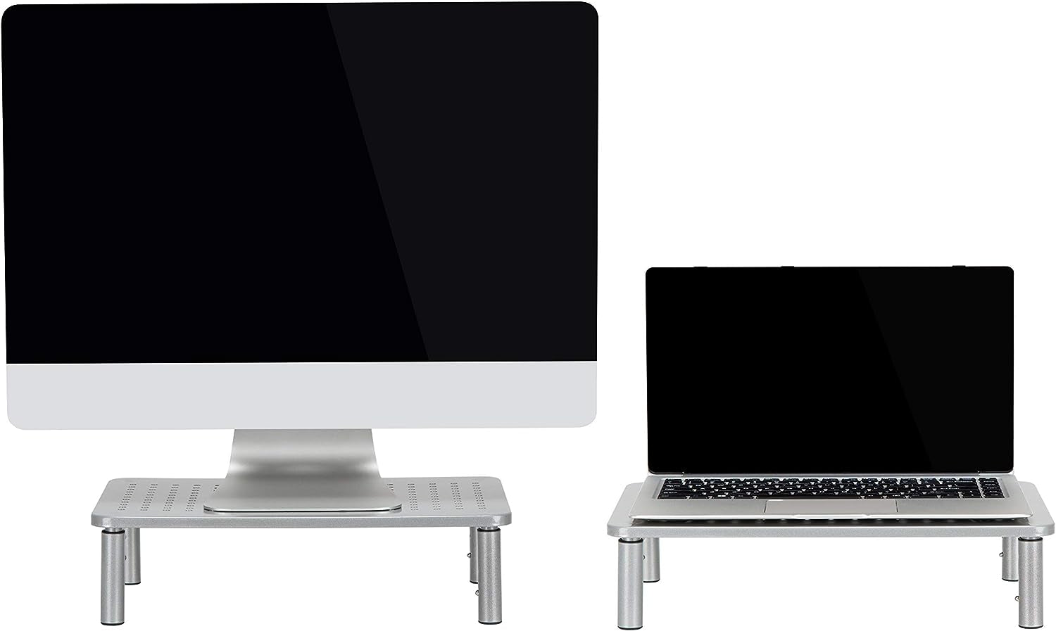 2-Pack Metal Riser Monitor Stand Ergonomic Adjustable Height-Silver