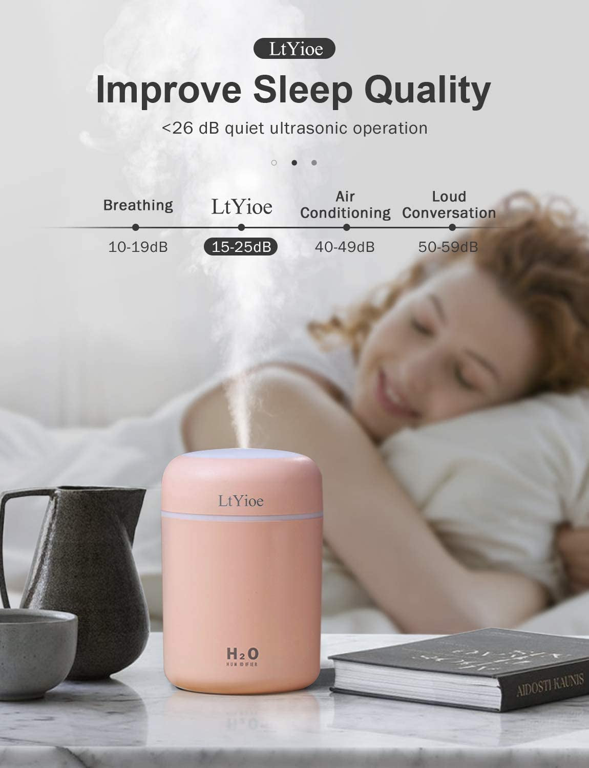 USB Personal Desktop Humidifier for Car, Office Room, and Bedroom - Colorful Cool Mini Humidifier with Auto Shut-Off, 2 Mist Modes, and Super Quiet Operation (Pink)