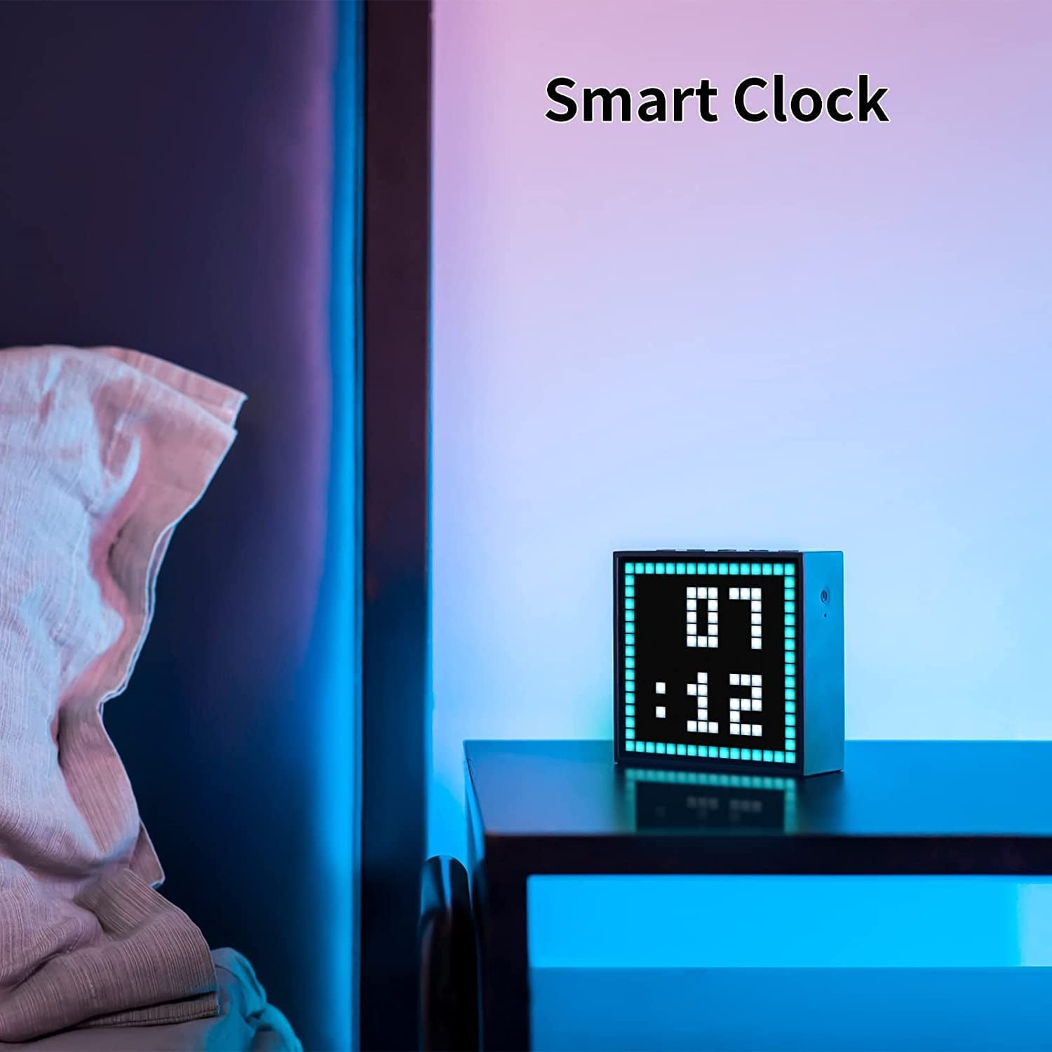 Timebox Evo Pixel Art Bluetooth Speaker Black with 16x16 LED Display. Features APP Control for Cool Animation Frame, Gaming Room Setup, and Bedside Alarm Clock