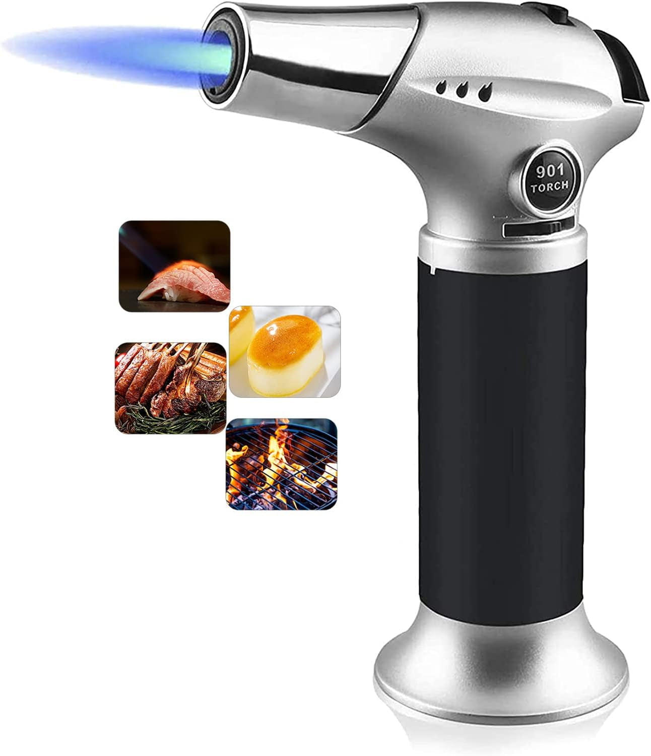  Butane Torch: Refillable Kitchen Torch Lighter with Safety Lock and Adjustable Flame for Culinary Applications - Ideal for Creme Brulee, BBQ, Baking, and Desserts (Gas Not Included)