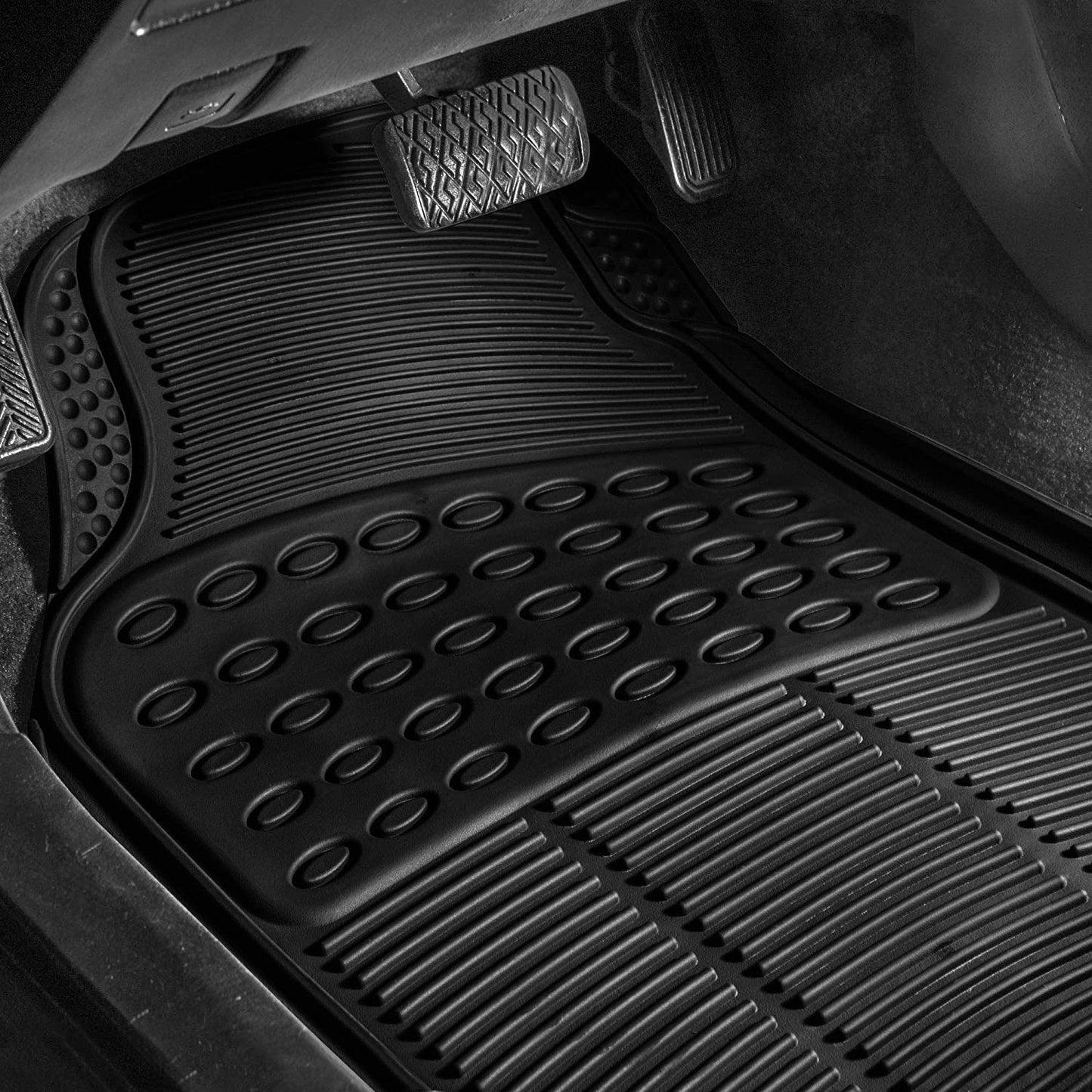 Climaproof Automotive Floor Mats - Universal Fit, All Weather Protection, Heavy Duty, 3pc Full Set - Solid Black