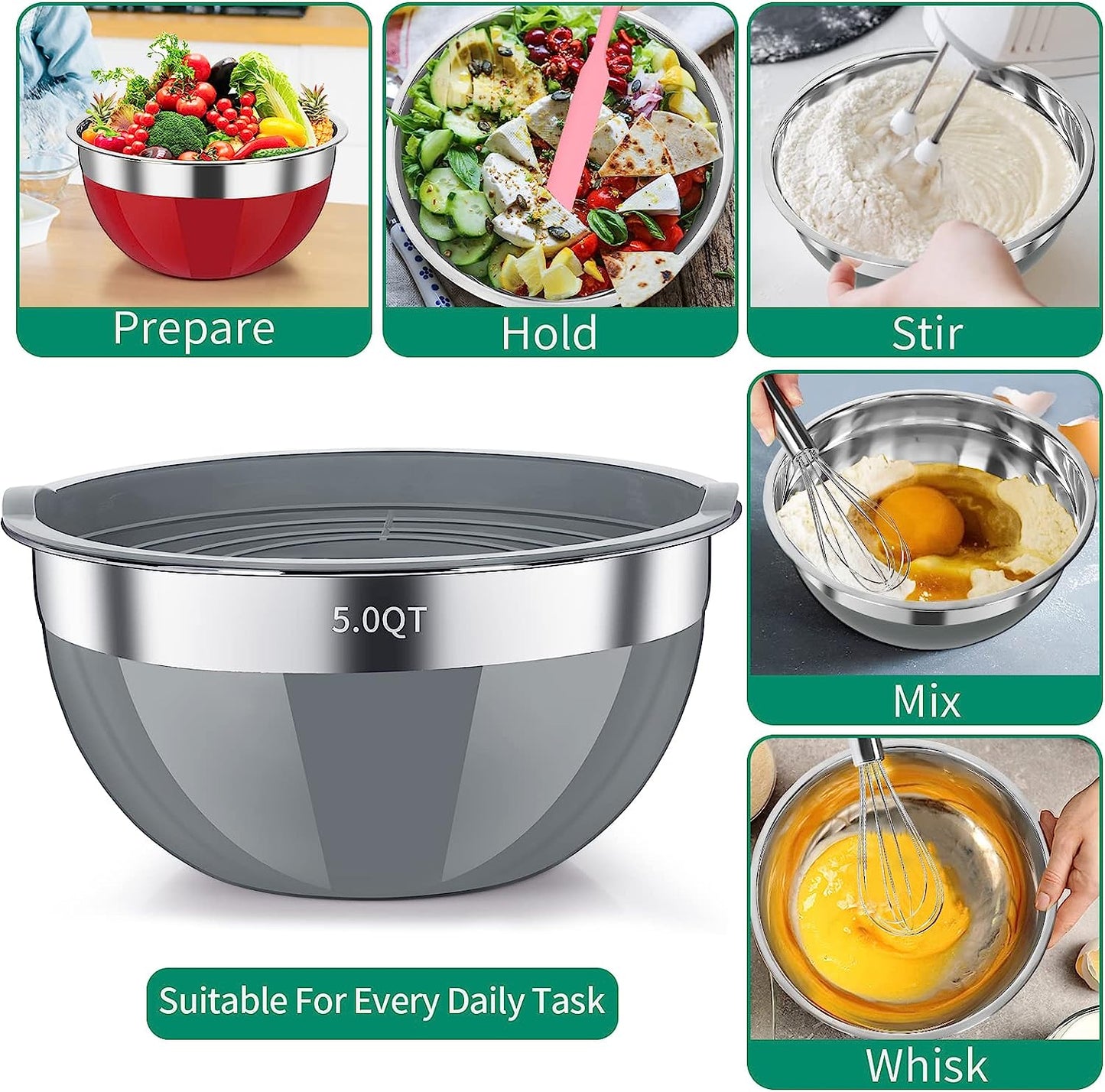 Stainless Steel Mixing Bowls with Airtight Lids - Set of 20 Colorful Nesting Salad Bowls in Various Sizes, Ideal for Mixing, Preparing, and Serving