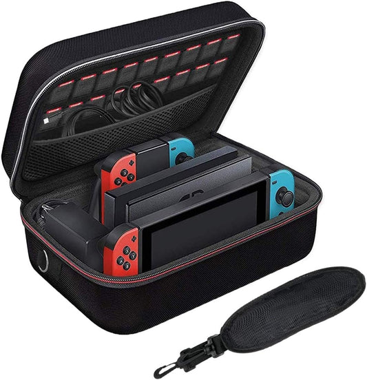 Durable Hard Shell Travel Case for Nintendo Switch Console with Joycon and Accessories - Enhanced Protection, Soft Lining, and Shoulder Strap Included