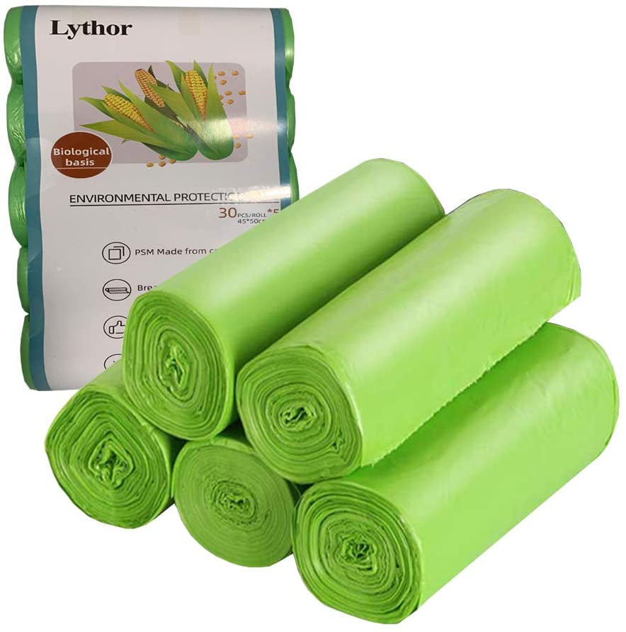 Compostable Trash Bags: 2.6 Gallon Small Disposable Compost Bags, 150 Count, Made from PSM Starch-Based Material, Suitable for Kitchen, Bathroom, Bedroom, Office Trash Cans - Green Color