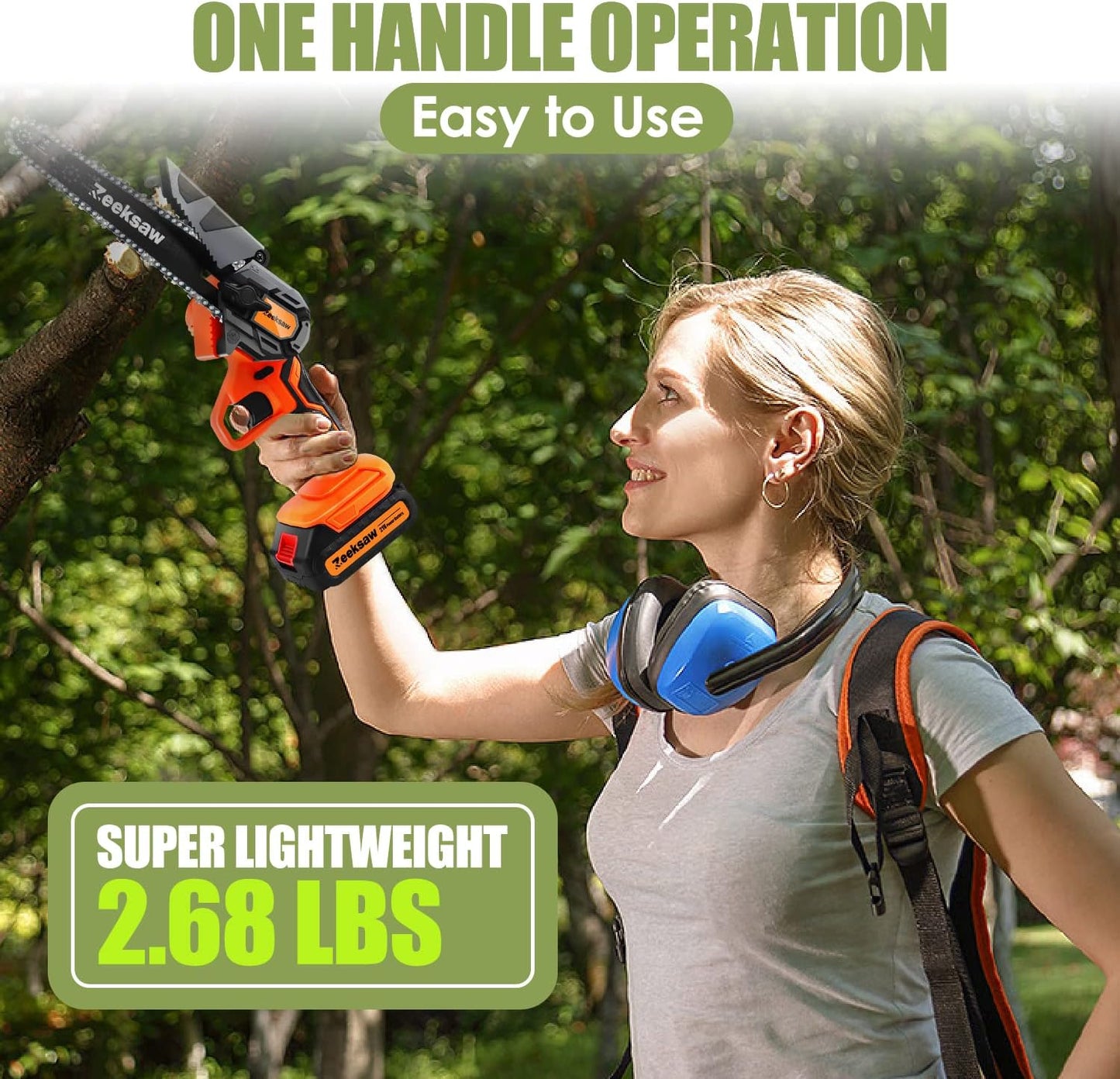 Cordless Mini Chainsaw - 6 Inch,  A Powerful Hand Saw with Battery, 1 Hour Run-Time Electric Chainsaw - Ideal for Wood Cutting and Tree Trimming