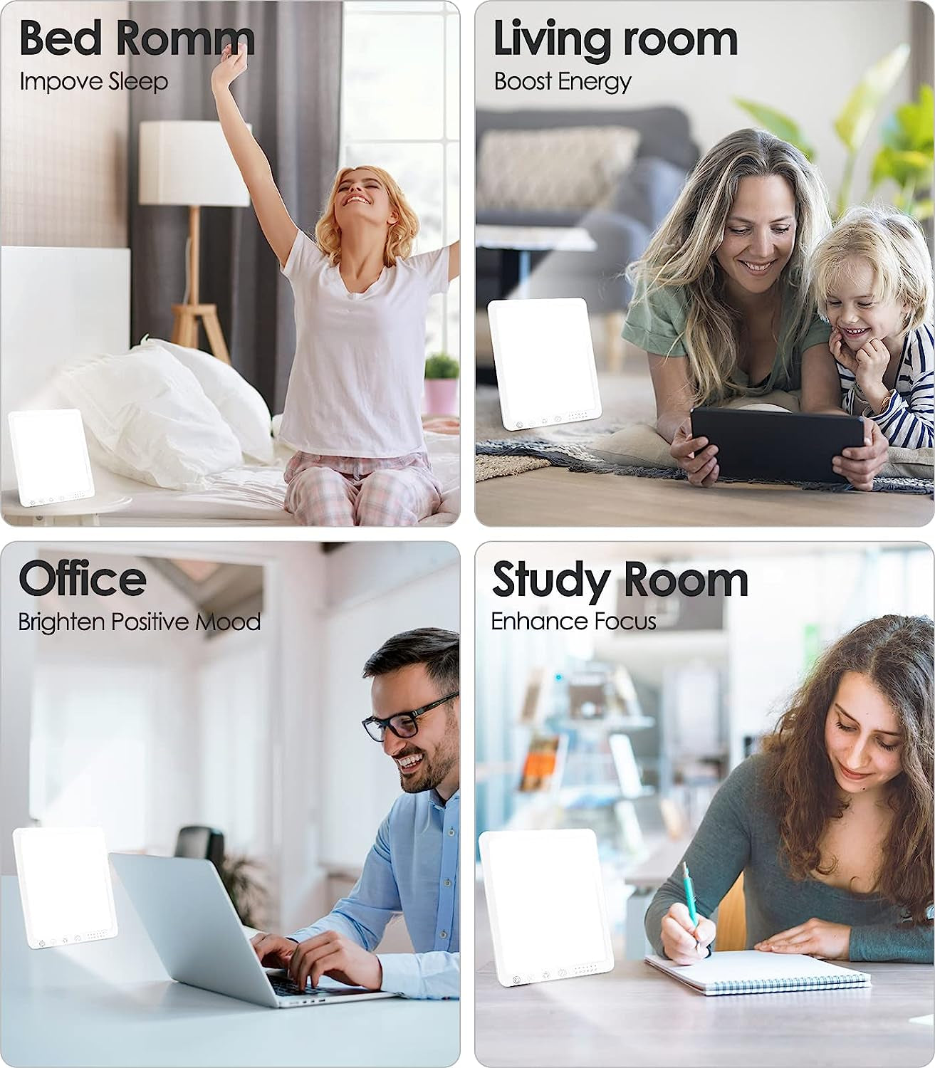UV-Free Light Therapy Lamp with Timer, 12,000 Lux Brightness, 5 Brightness Levels, 3 Color Temperature Modes, Memory Function, Wall-Mountable with 180° Rotatable Stand, Compact for Home Office and Travel