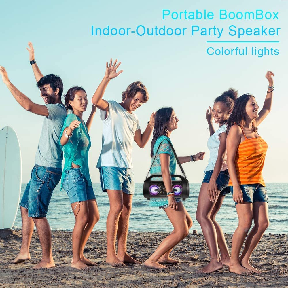 Bluetooth Speakers: 30W Portable Outdoor Boombox with Subwoofer, Colorful Lights, EQ, Stereo Sound, and Booming Bass. Enjoy 10H Playtime with this Wireless Speaker for Home Party, Camping, and Travel.