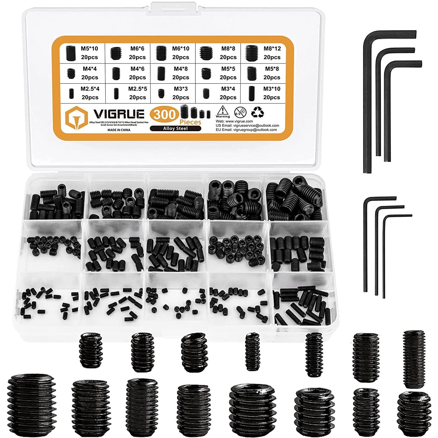 300 Hex Allen Head Socket Set Screw Bolts: M2.5/M3/M4/M5/M6/M8 Sizes with Internal Hex Drive in Black