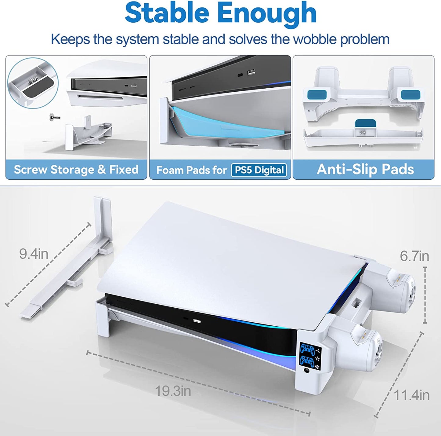 Playstation 5 (PS5) Horizontal Stand with 3-Level Cooling Fans - Enhanced Cooling Solution for PS5 Console, Controller Charging Station Designed for PS5 Edge Controller, PS5 Cooling Station with Headset Holder
