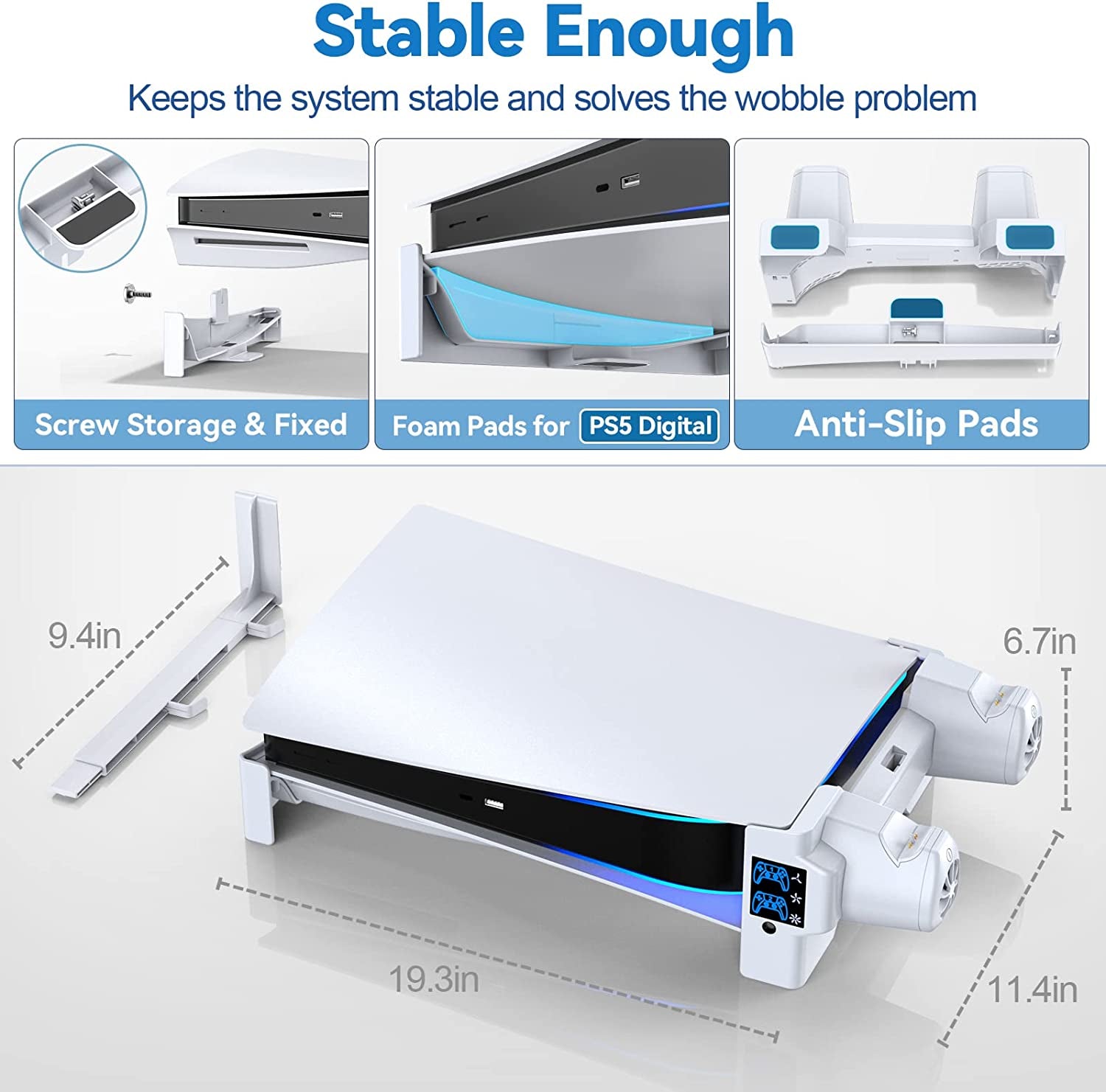 Playstation 5 (PS5) Horizontal Stand with 3-Level Cooling Fans - Enhanced Cooling Solution for PS5 Console, Controller Charging Station Designed for PS5 Edge Controller, PS5 Cooling Station with Headset Holder
