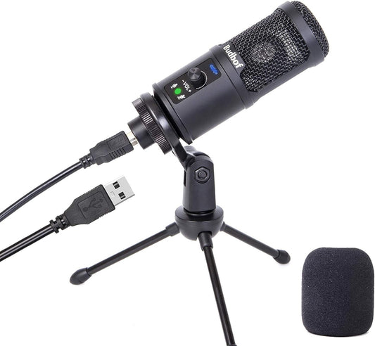 USB Microphone for Computer - Condenser PC Mic for MAC, Windows, Laptop, PS4 Gaming, YouTube Streaming, Vocal Recording; Features Noise Reduction, Mute Button, and Plug & Play Functionality.